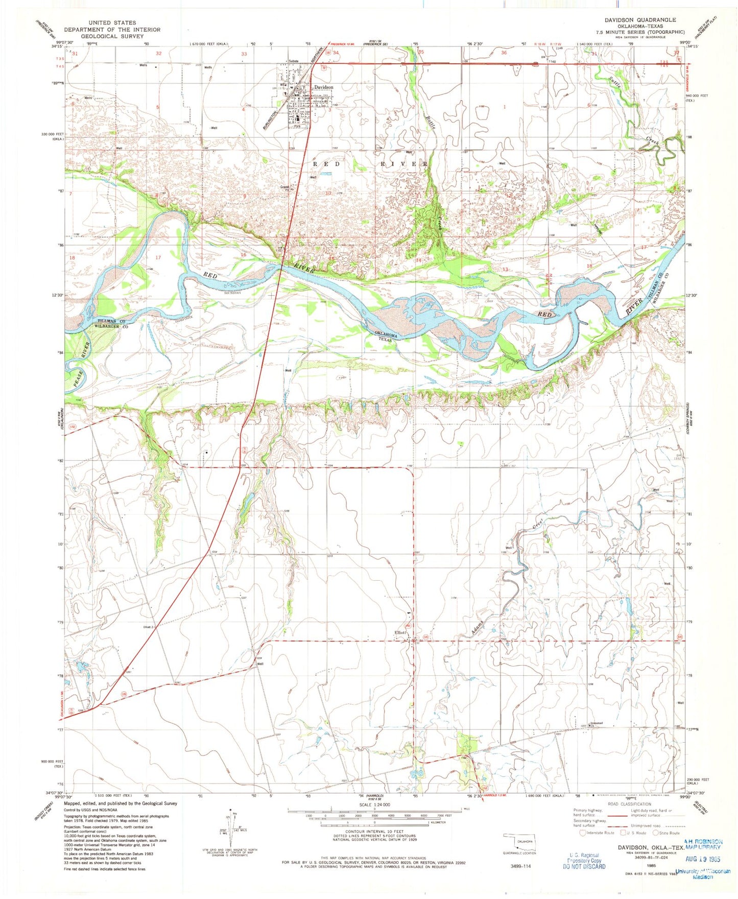 Classic USGS Davidson Oklahoma 7.5'x7.5' Topo Map Image