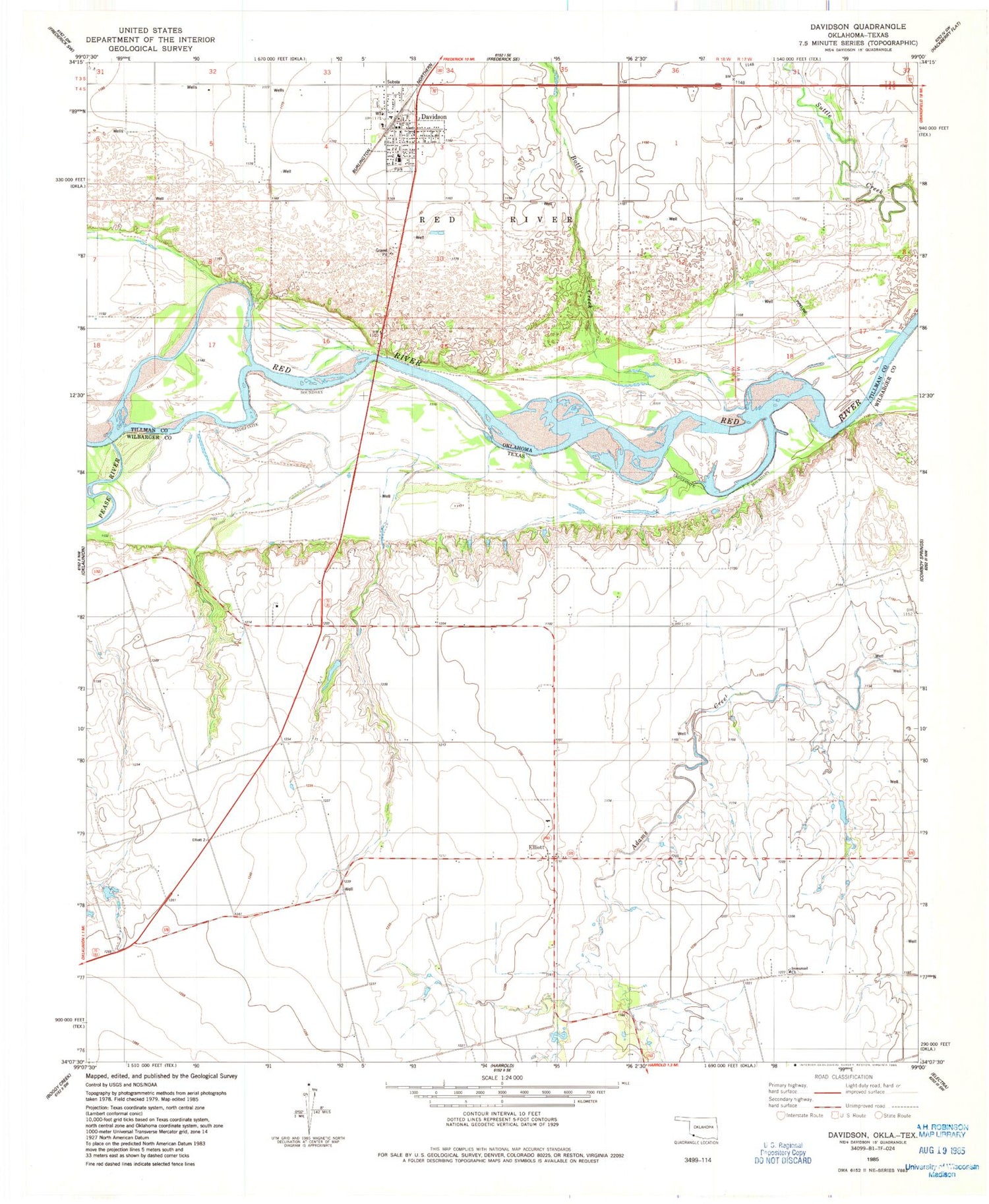 Classic USGS Davidson Oklahoma 7.5'x7.5' Topo Map Image