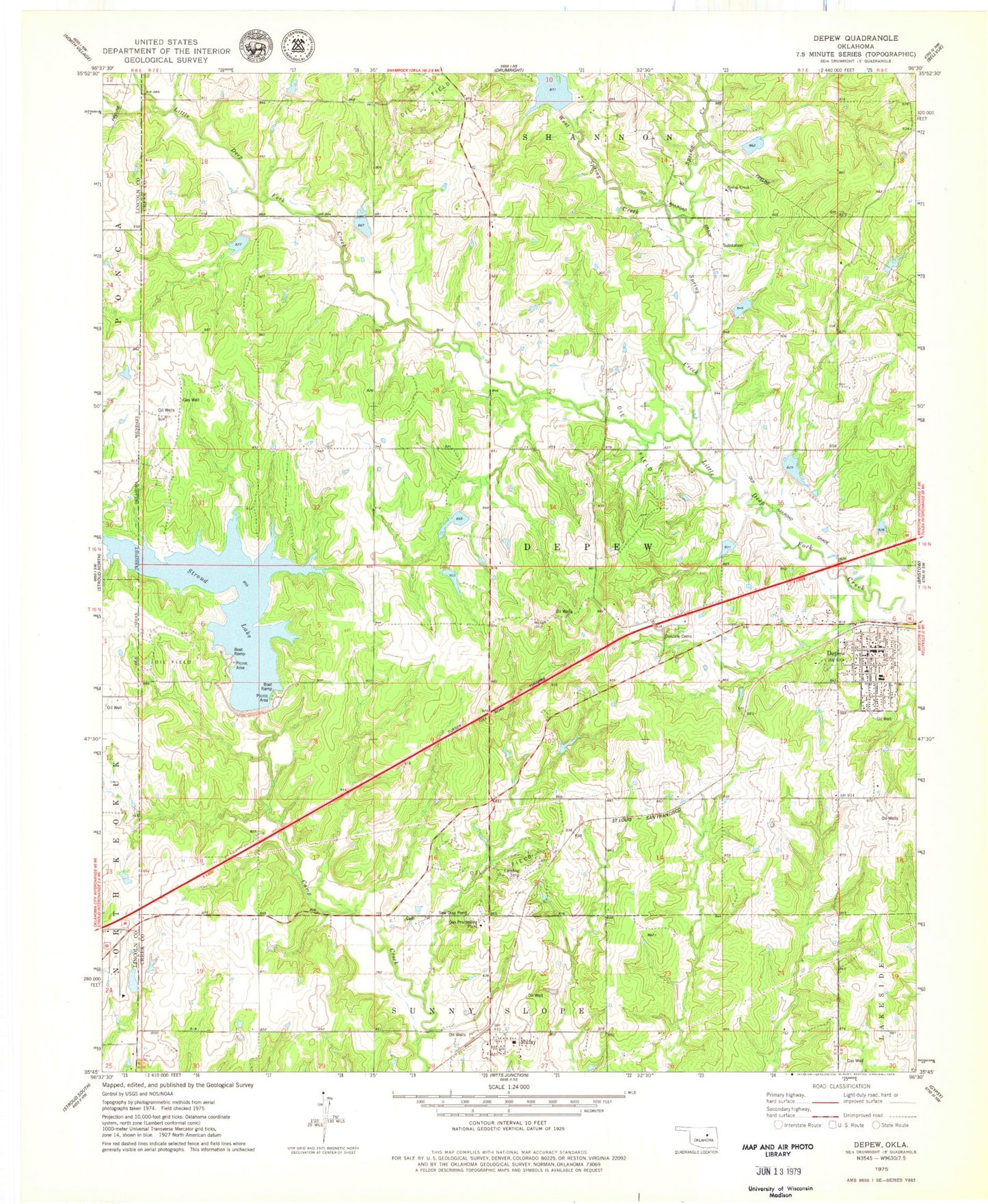 Classic USGS Depew Oklahoma 7.5'x7.5' Topo Map Image