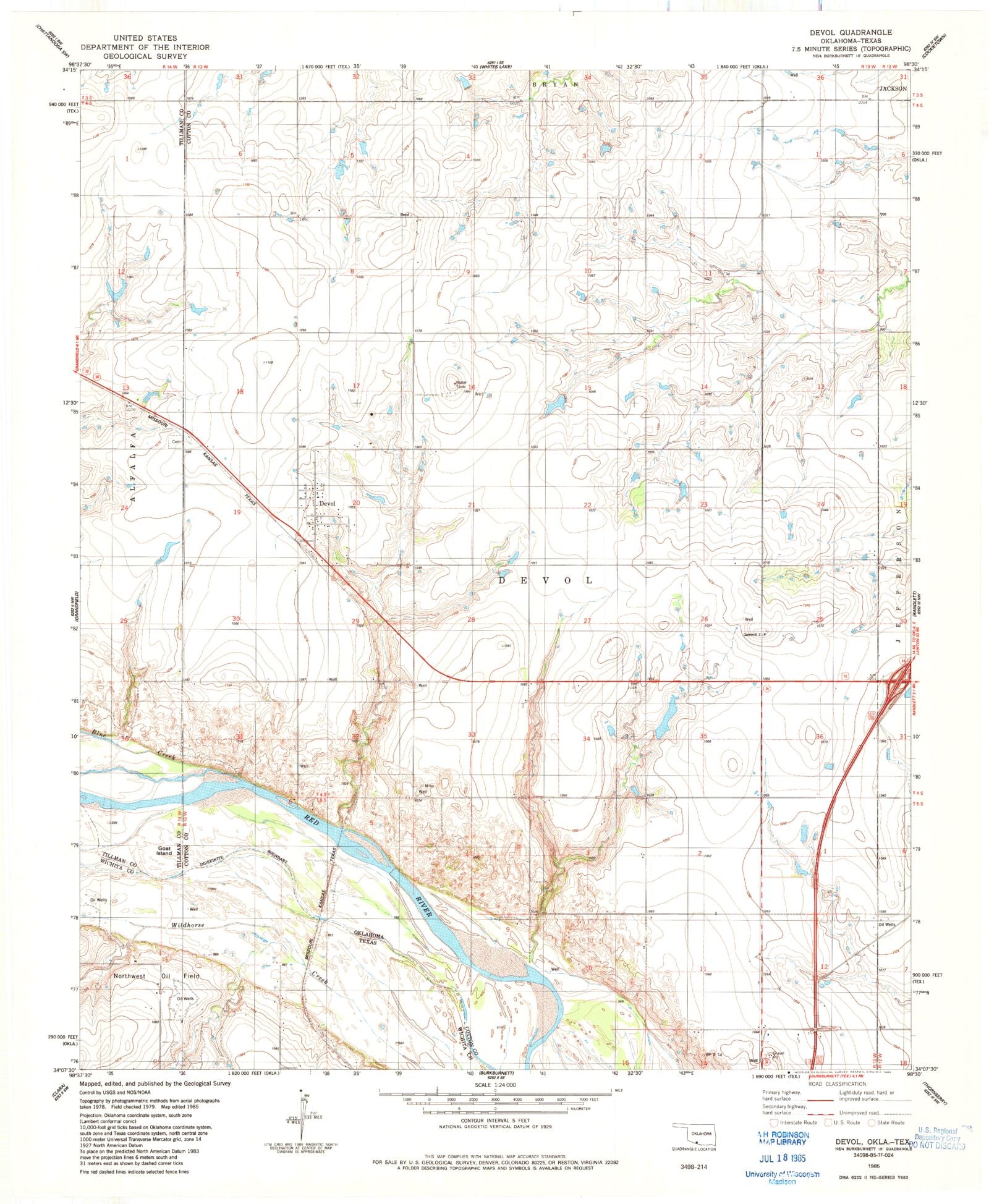 Classic USGS Devol Oklahoma 7.5'x7.5' Topo Map MyTopo Map Store