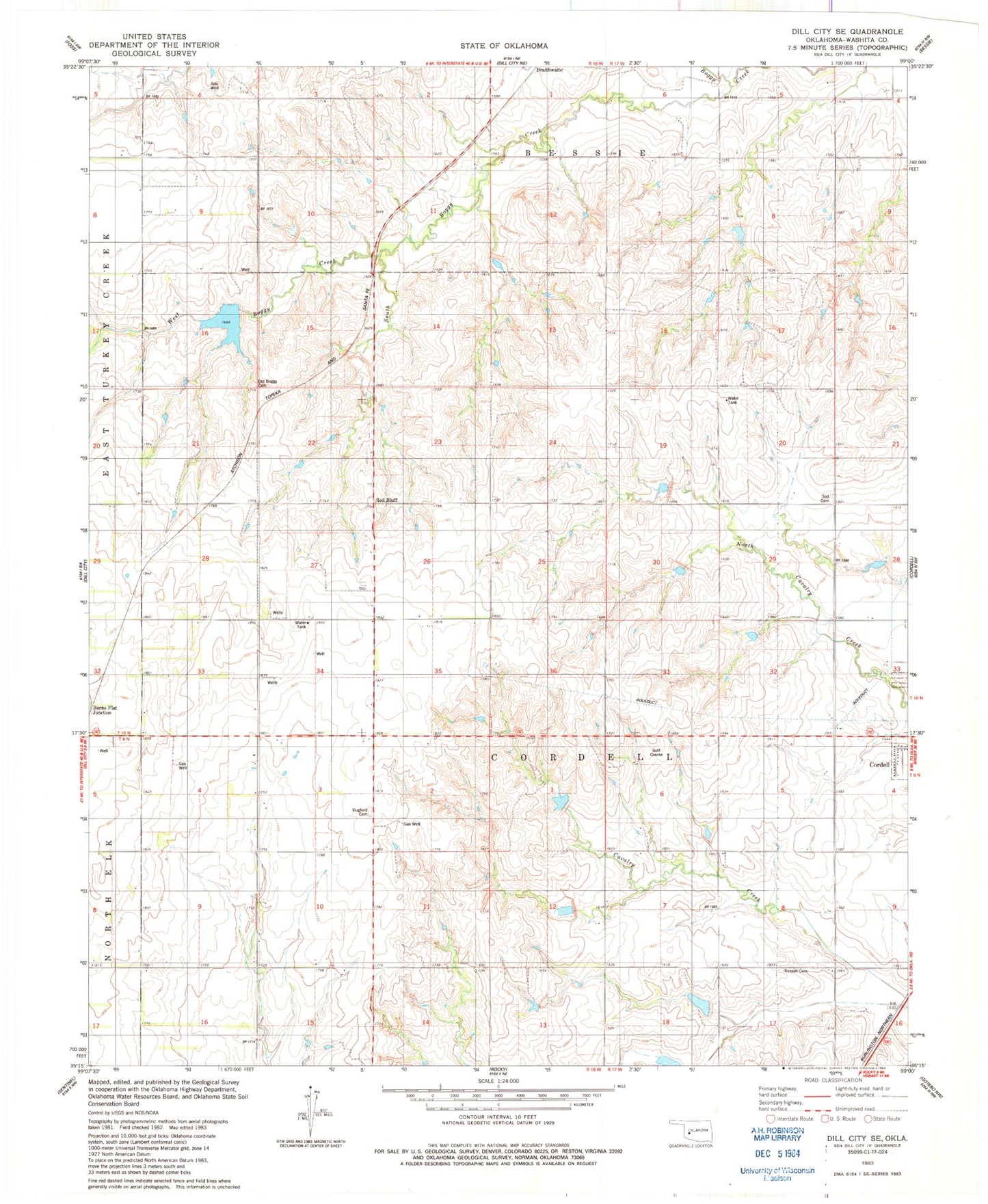 Classic USGS Dill City SE Oklahoma 7.5'x7.5' Topo Map Image