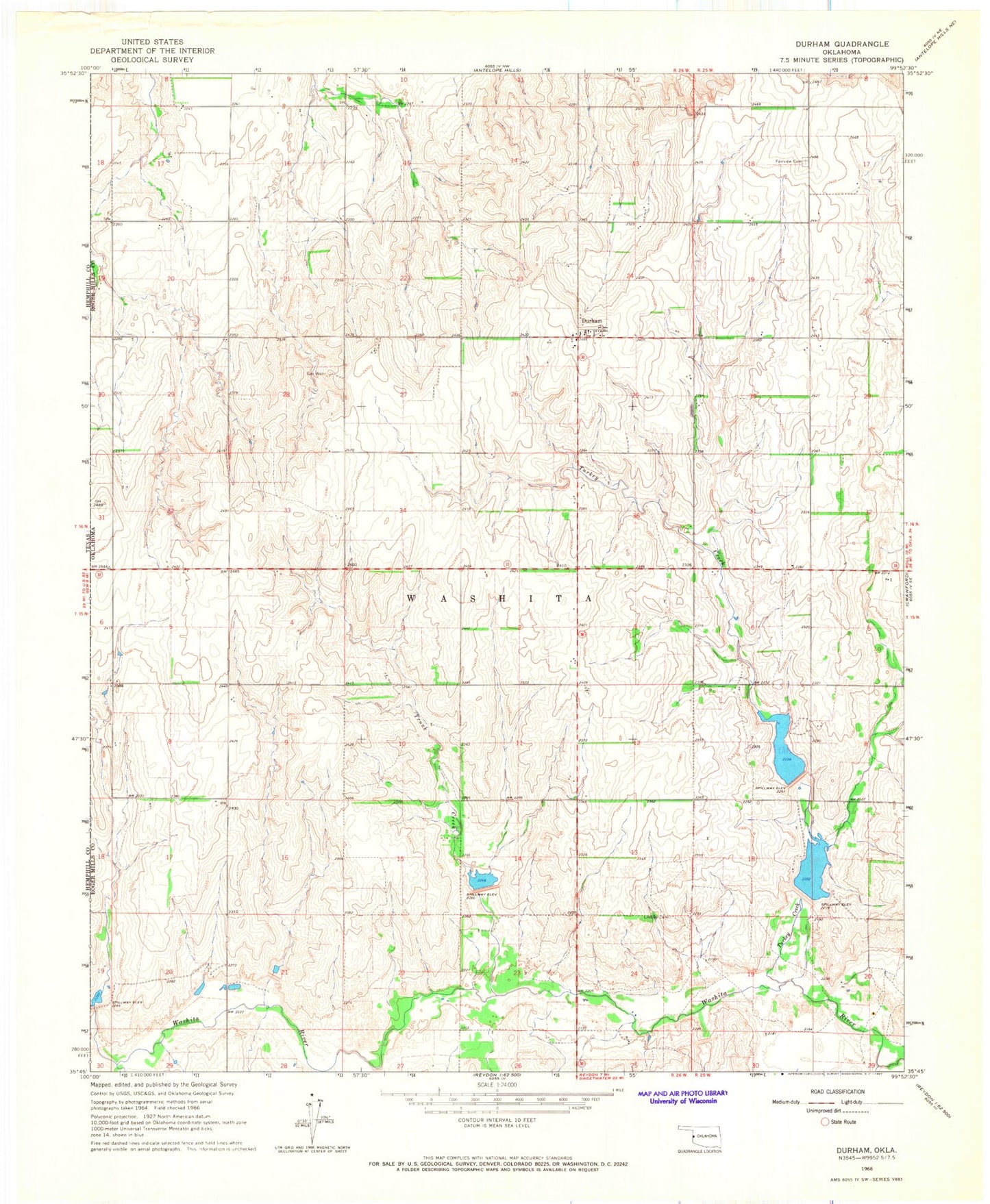 Classic USGS Durham Oklahoma 7.5'x7.5' Topo Map Image