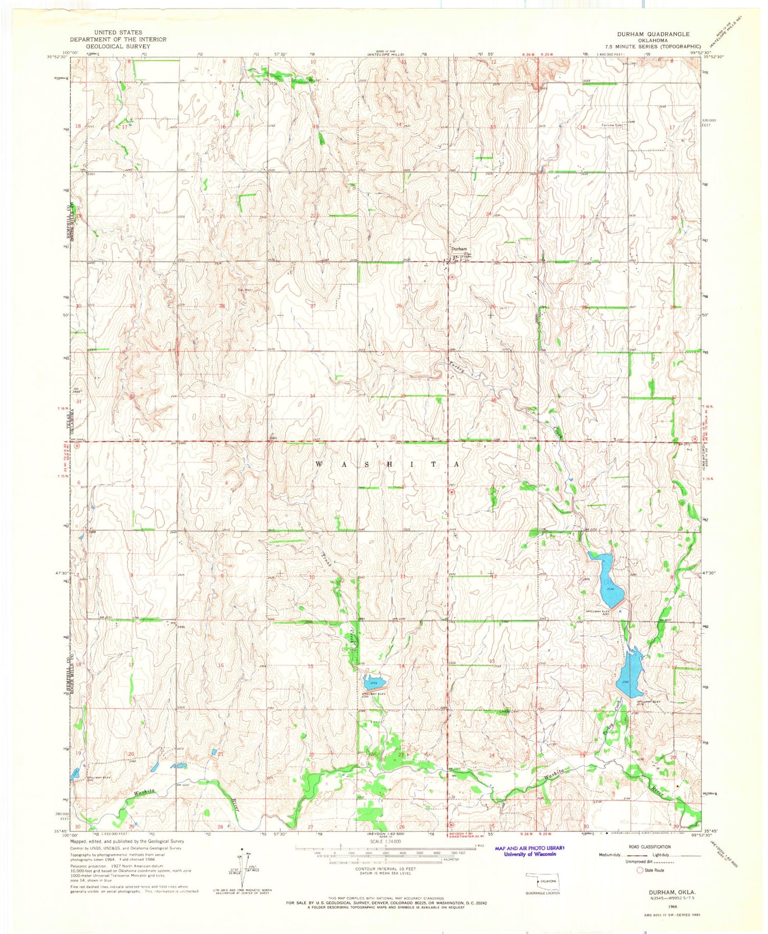 Classic USGS Durham Oklahoma 7.5'x7.5' Topo Map Image