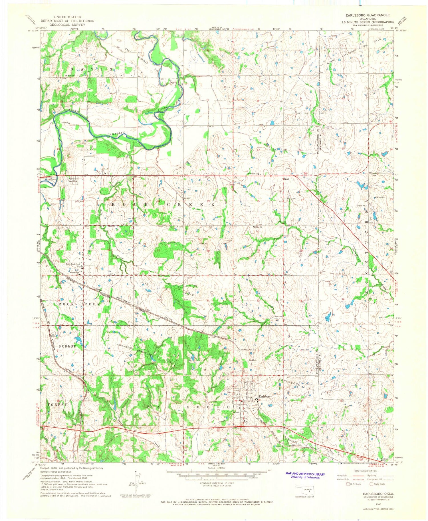 Classic USGS Earlsboro Oklahoma 7.5'x7.5' Topo Map Image