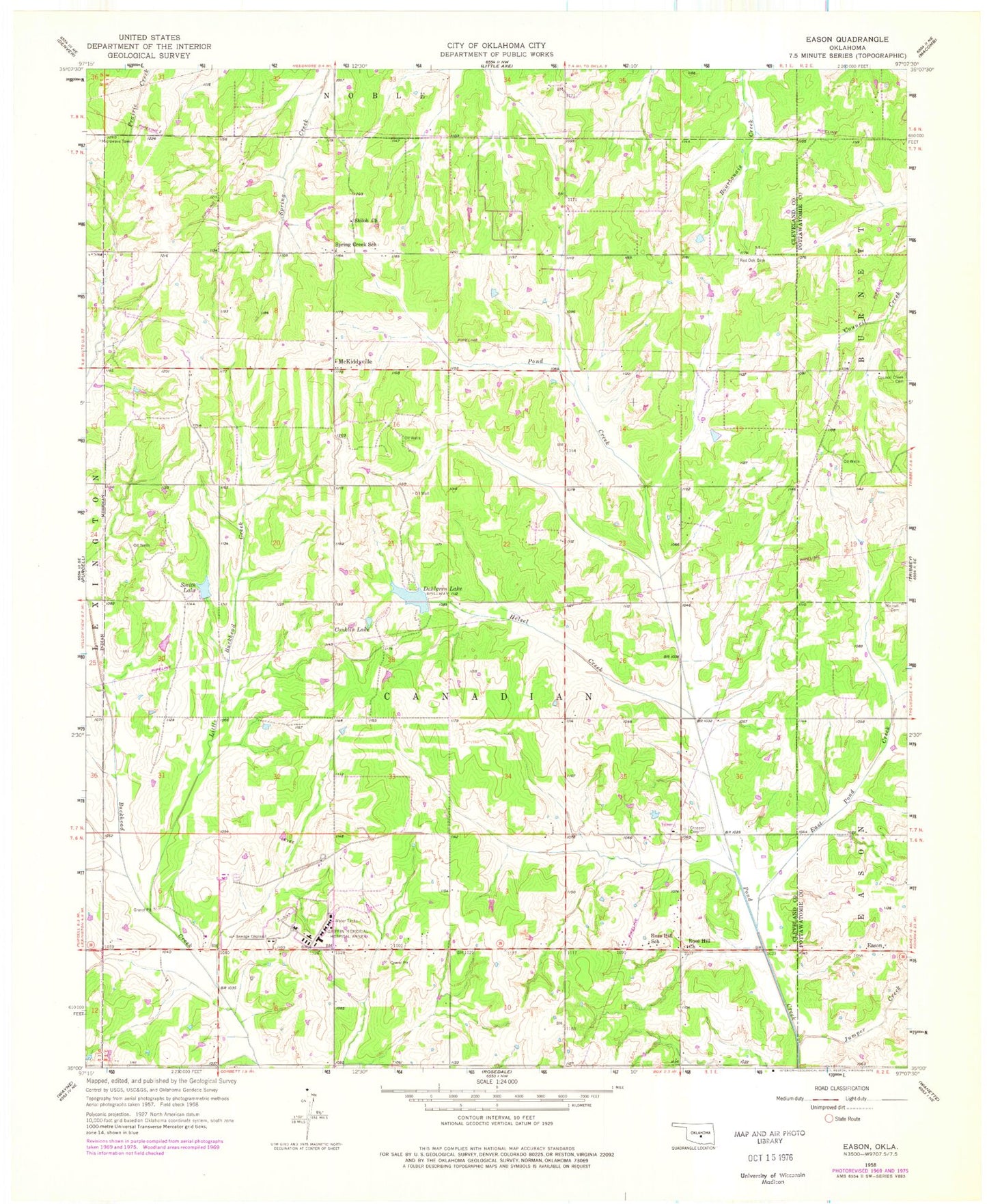 Classic USGS Eason Oklahoma 7.5'x7.5' Topo Map Image