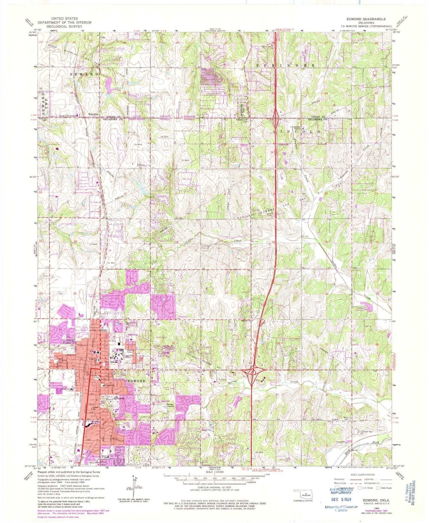 Classic USGS Edmond Oklahoma 7.5'x7.5' Topo Map Image