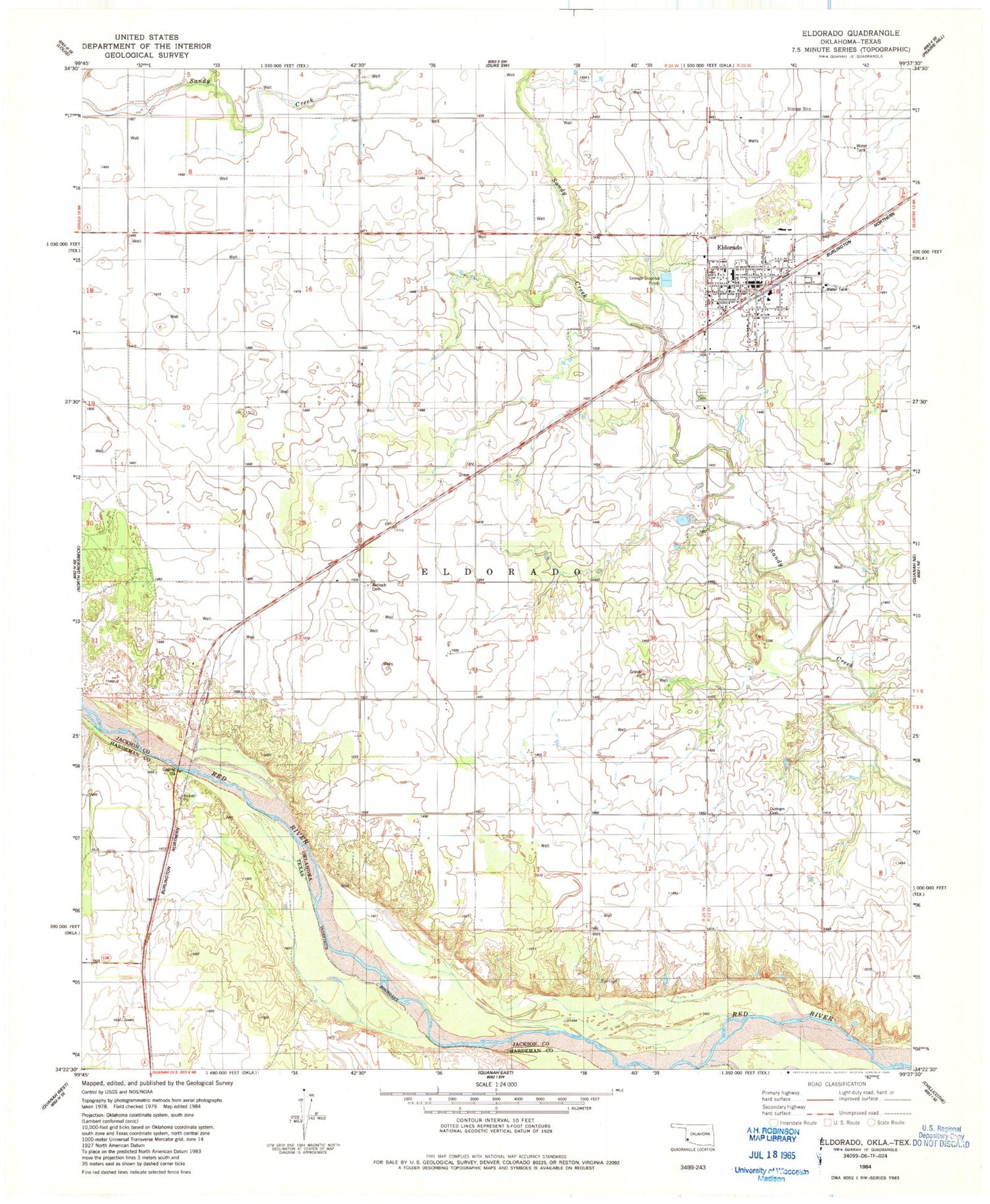 Classic USGS Eldorado Oklahoma 7.5'x7.5' Topo Map Image