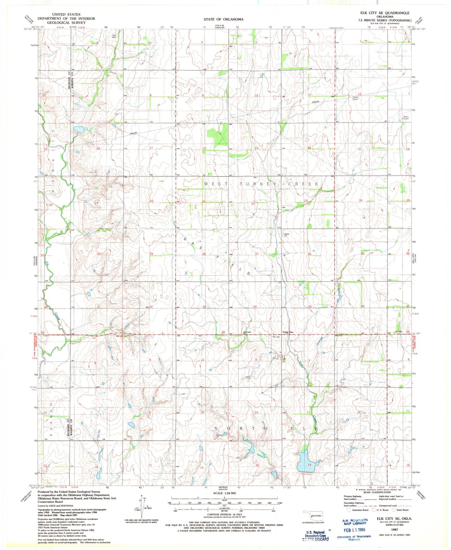 Classic USGS Elk City SE Oklahoma 7.5'x7.5' Topo Map Image