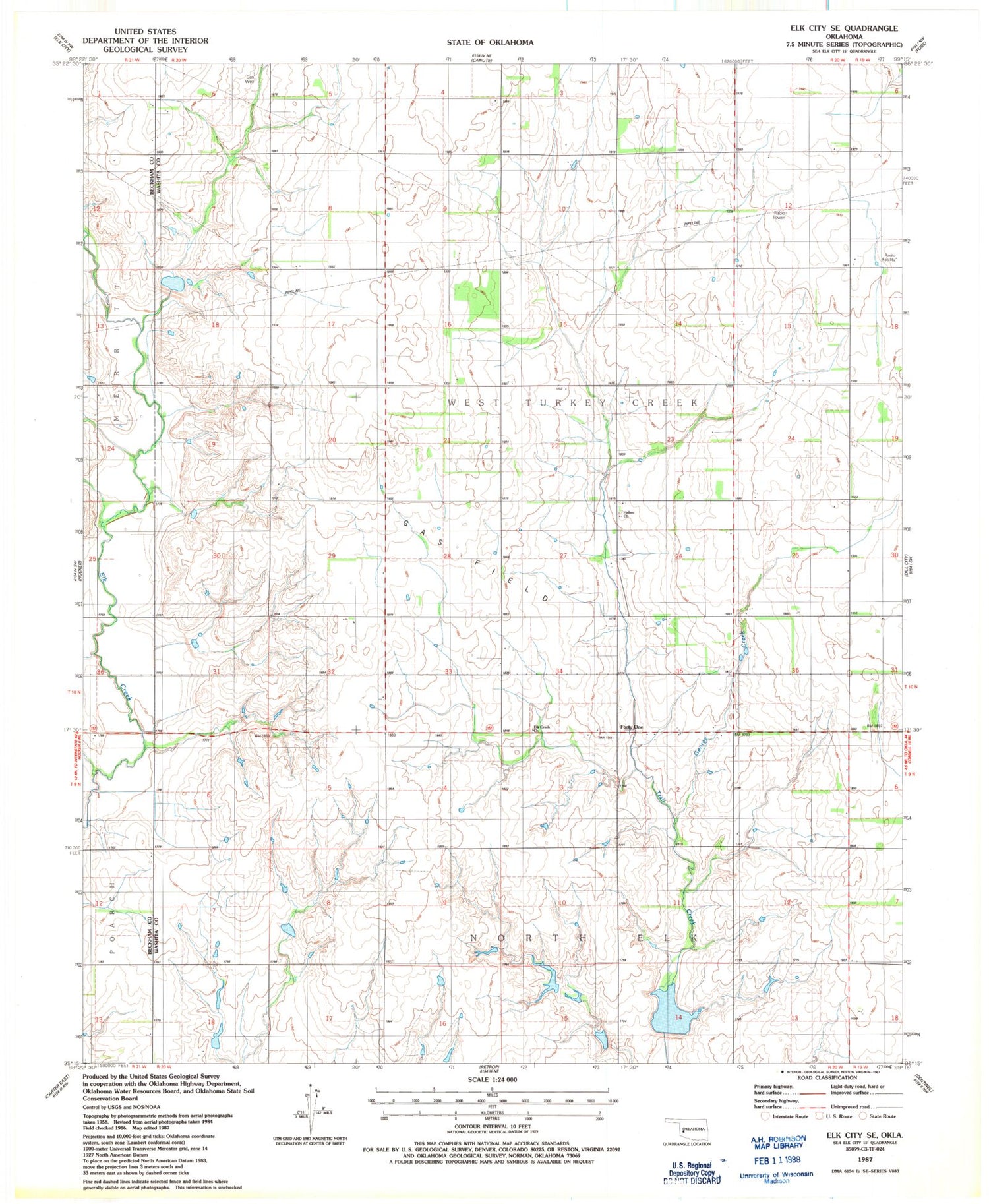 Classic USGS Elk City SE Oklahoma 7.5'x7.5' Topo Map Image