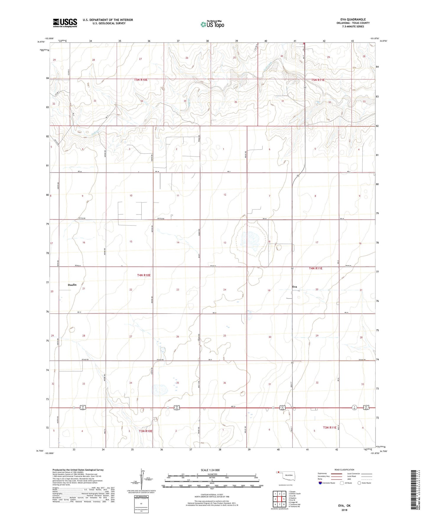 Eva Oklahoma US Topo Map Image