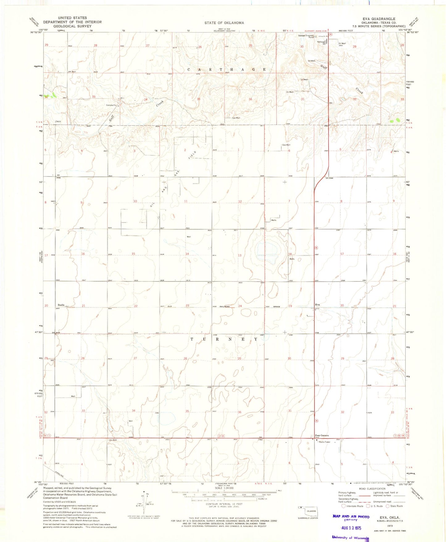 Classic USGS Eva Oklahoma 7.5'x7.5' Topo Map Image