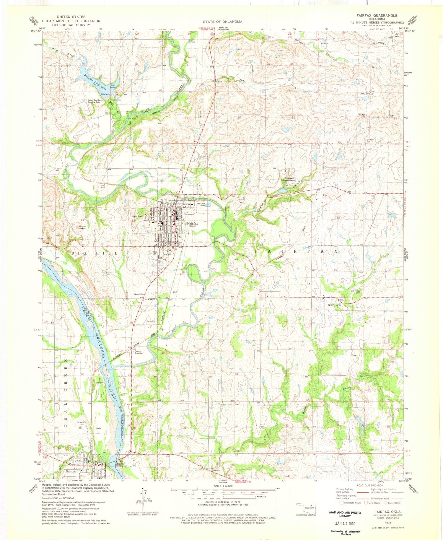 Classic USGS Fairfax Oklahoma 7.5'x7.5' Topo Map Image