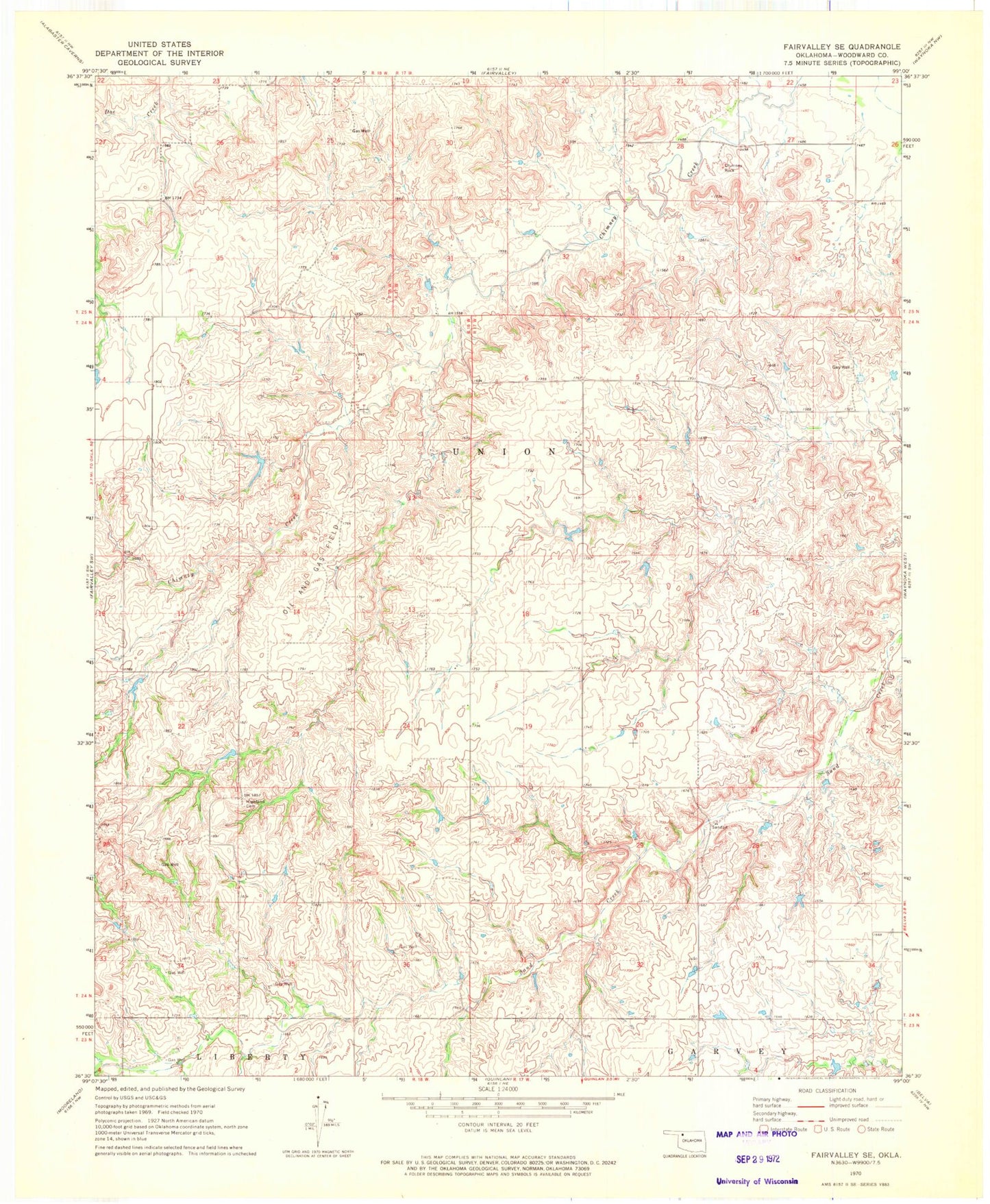 Classic USGS Fairvalley SE Oklahoma 7.5'x7.5' Topo Map Image