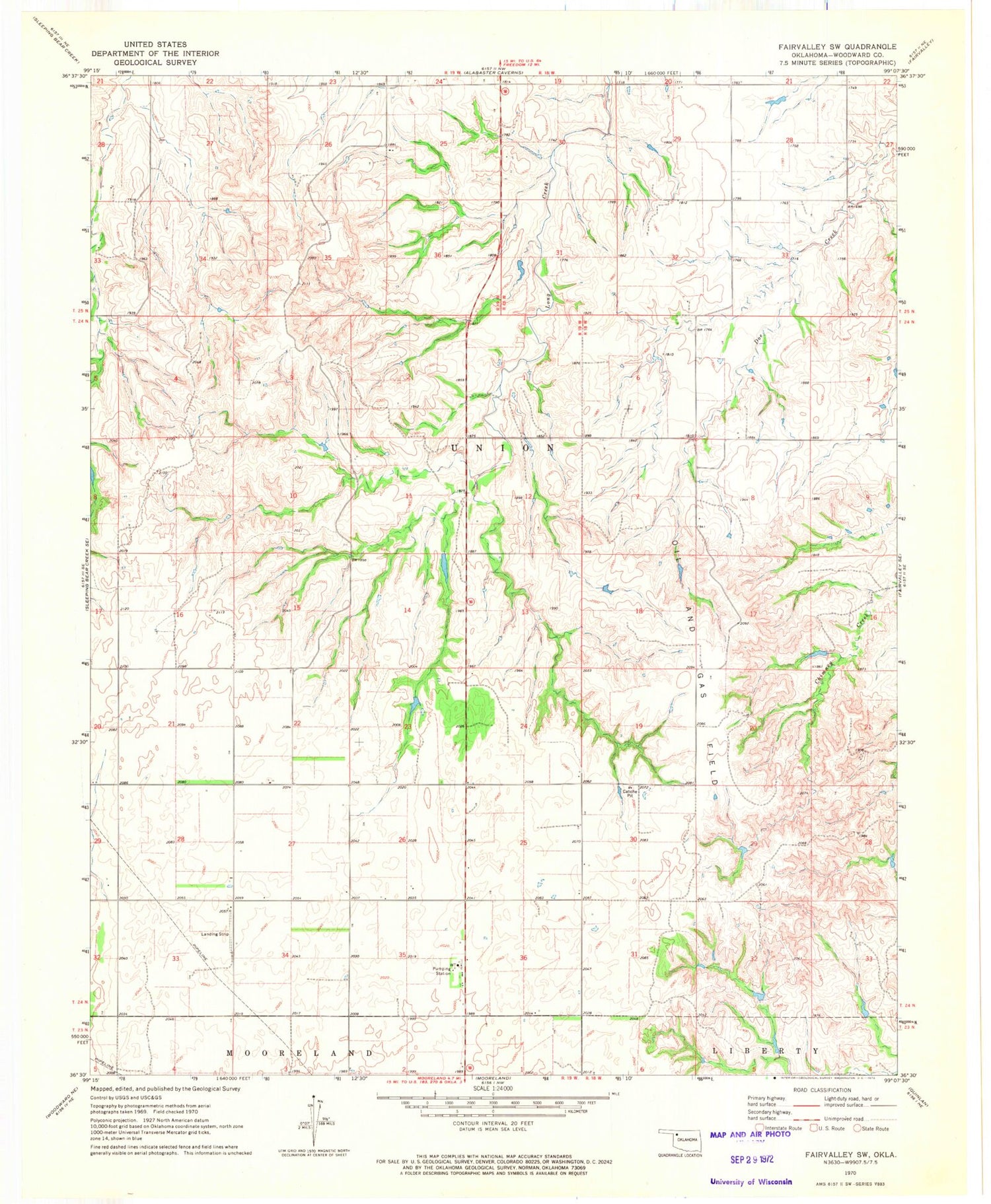 Classic USGS Fairvalley SW Oklahoma 7.5'x7.5' Topo Map Image