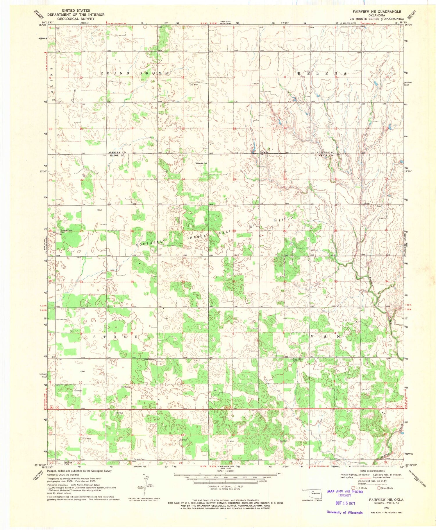 Classic USGS Fairview NE Oklahoma 7.5'x7.5' Topo Map Image