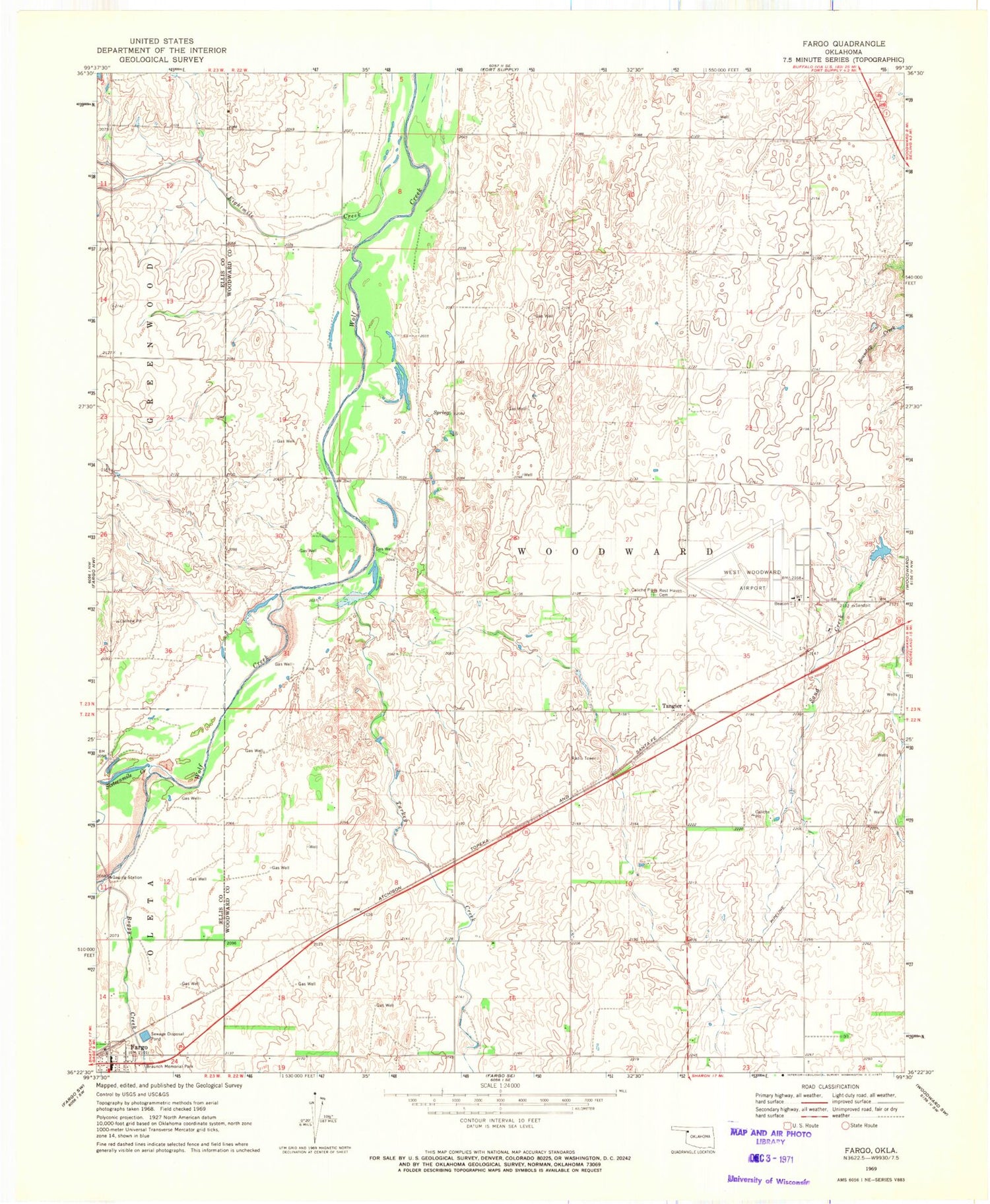 Classic USGS Fargo Oklahoma 7.5'x7.5' Topo Map Image