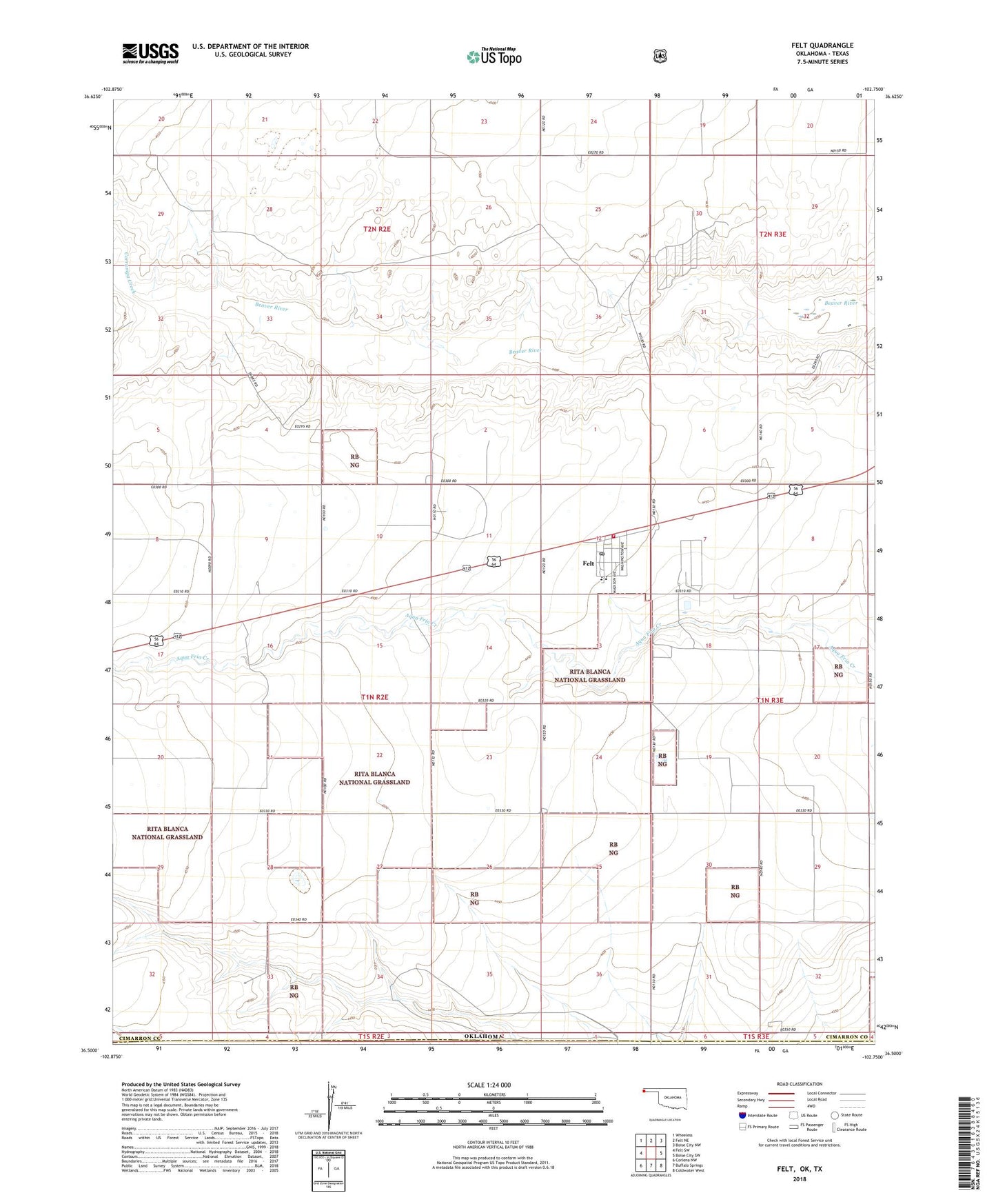 Felt Oklahoma US Topo Map Image