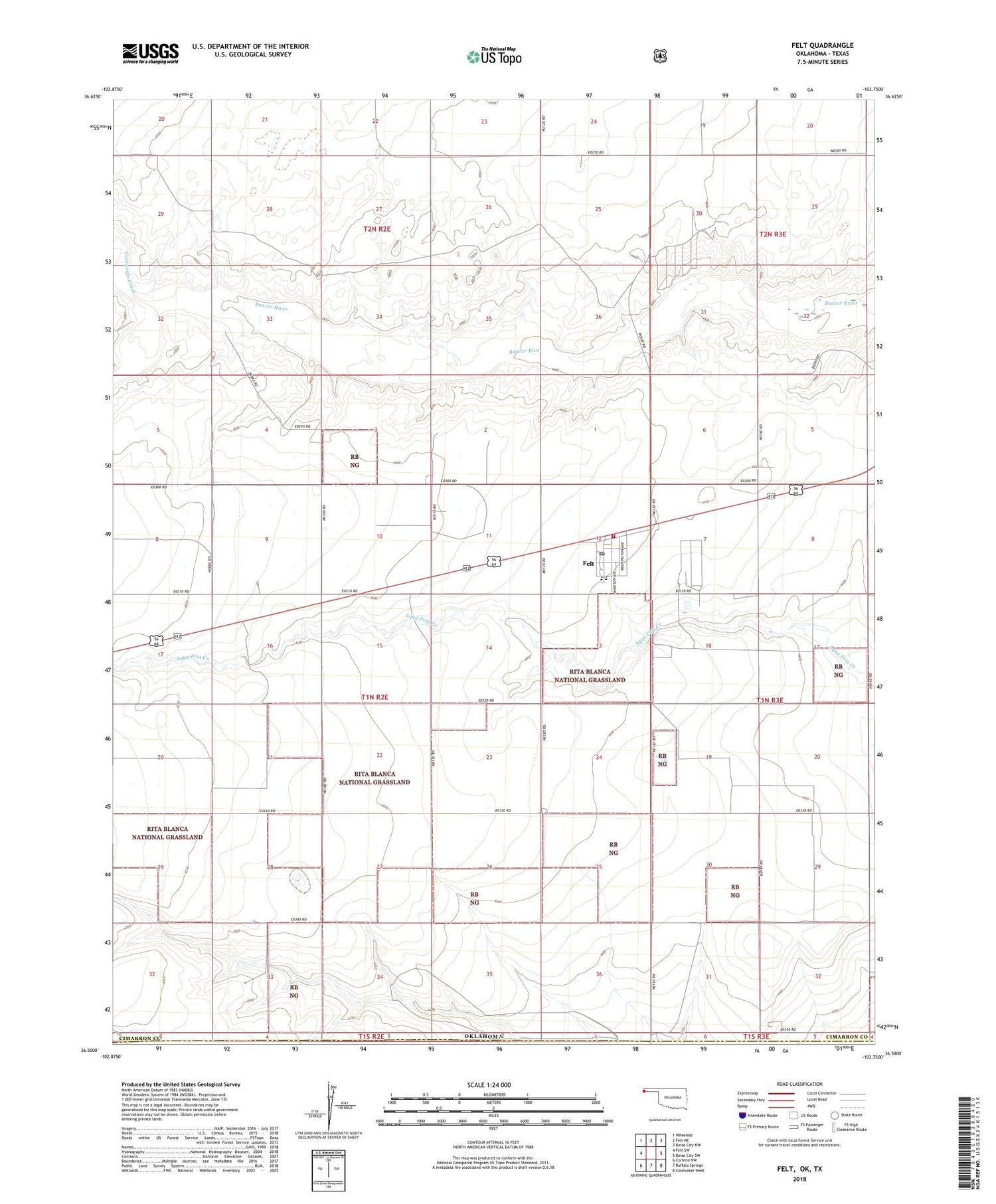 Felt Oklahoma US Topo Map Image