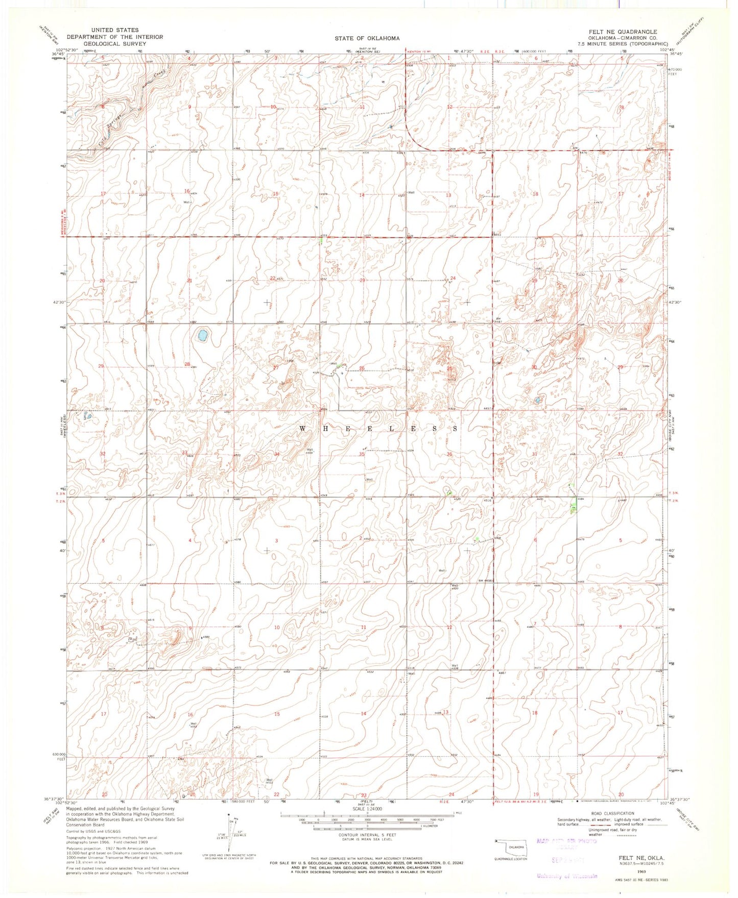 Classic USGS Felt NE Oklahoma 7.5'x7.5' Topo Map Image
