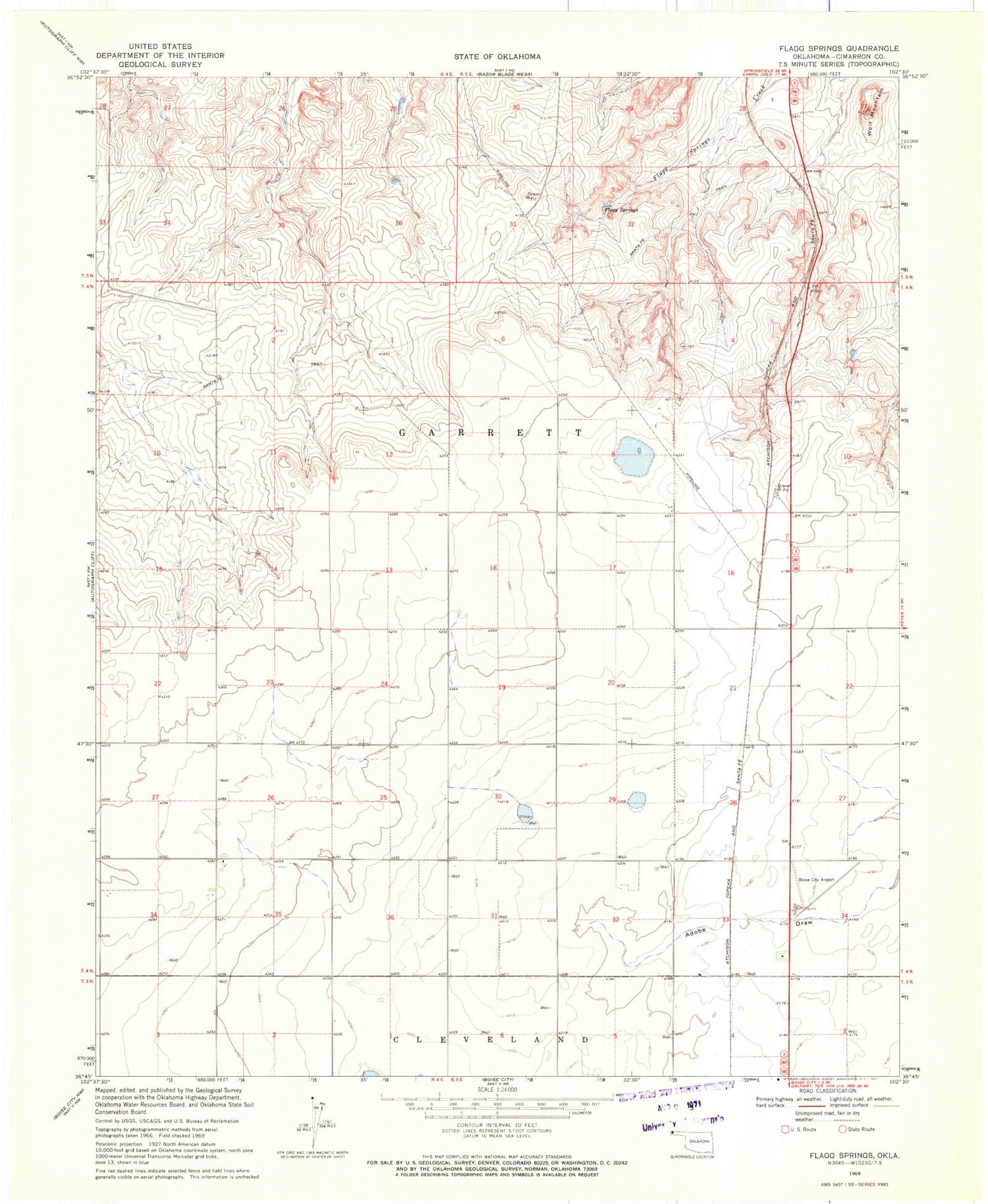 Classic USGS Flagg Springs Oklahoma 7.5'x7.5' Topo Map Image