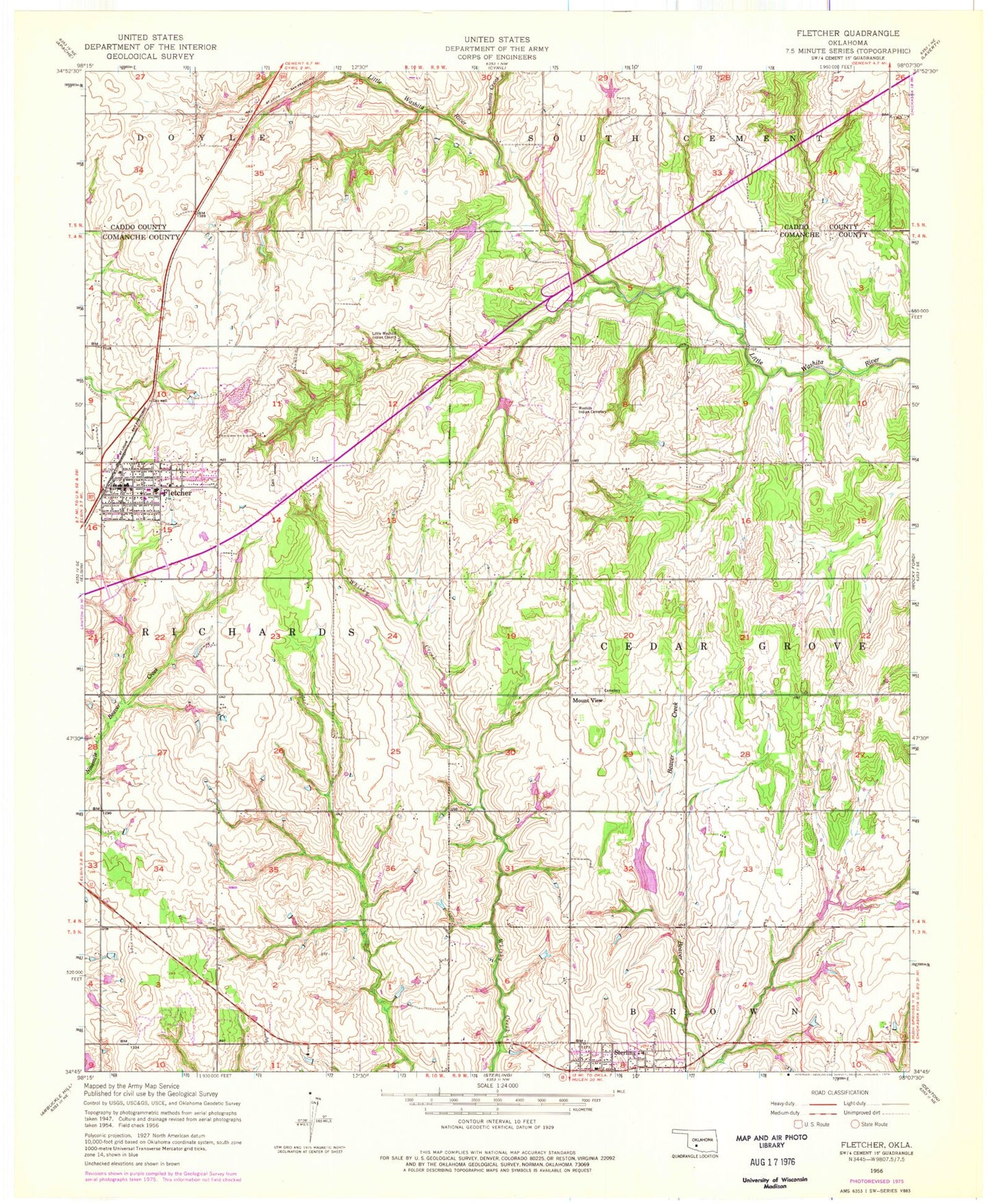 Classic USGS Fletcher Oklahoma 7.5'x7.5' Topo Map Image