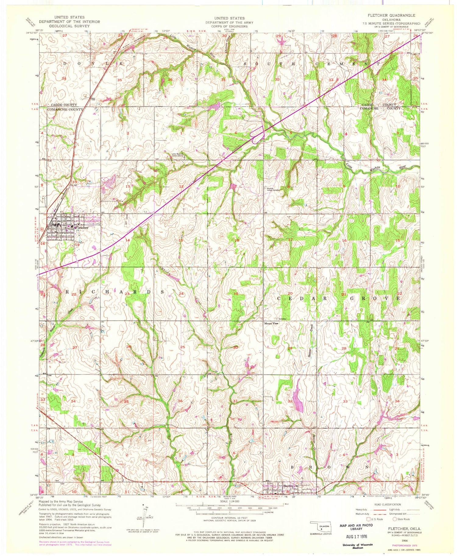 Classic USGS Fletcher Oklahoma 7.5'x7.5' Topo Map Image