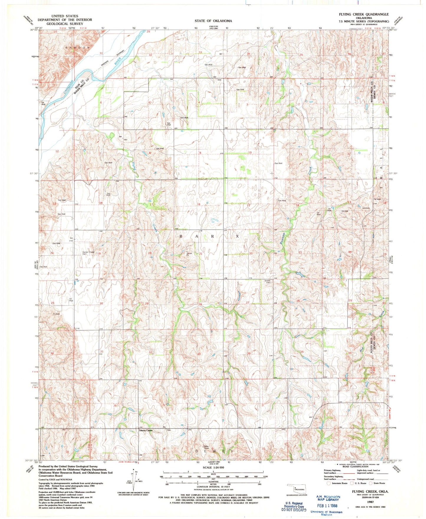Classic USGS Flying Creek Oklahoma 7.5'x7.5' Topo Map Image