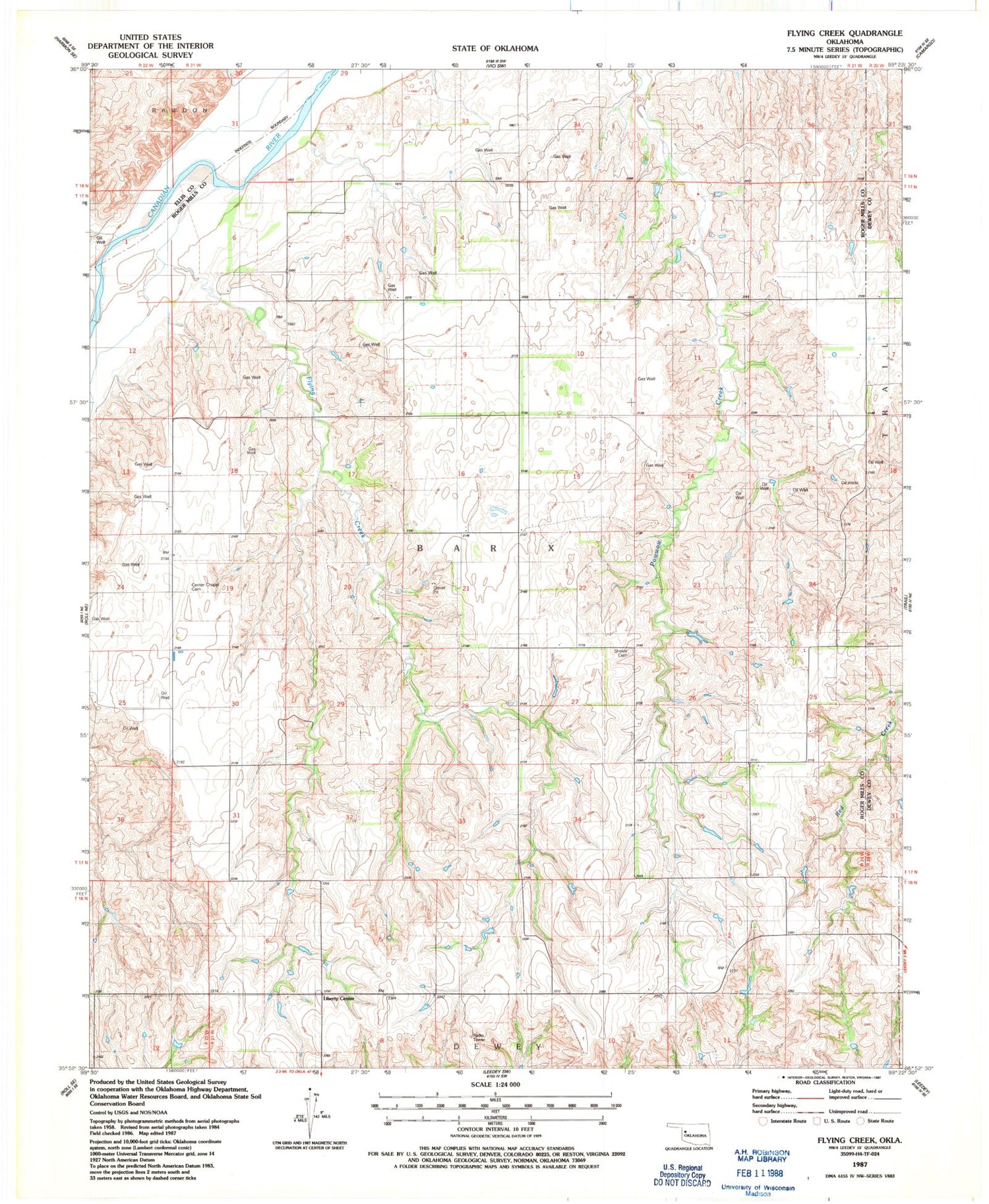 Classic USGS Flying Creek Oklahoma 7.5'x7.5' Topo Map Image