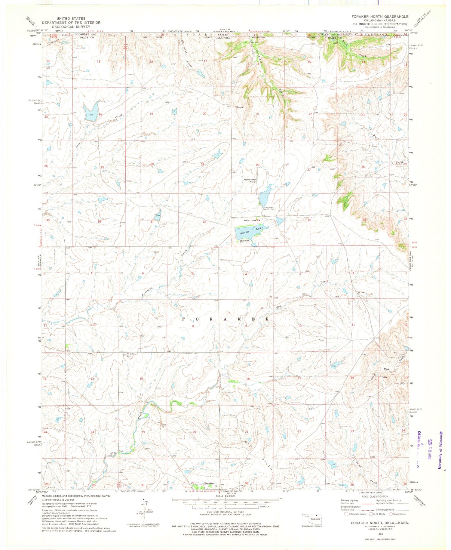 Classic USGS Foraker North Oklahoma 7.5'x7.5' Topo Map Image