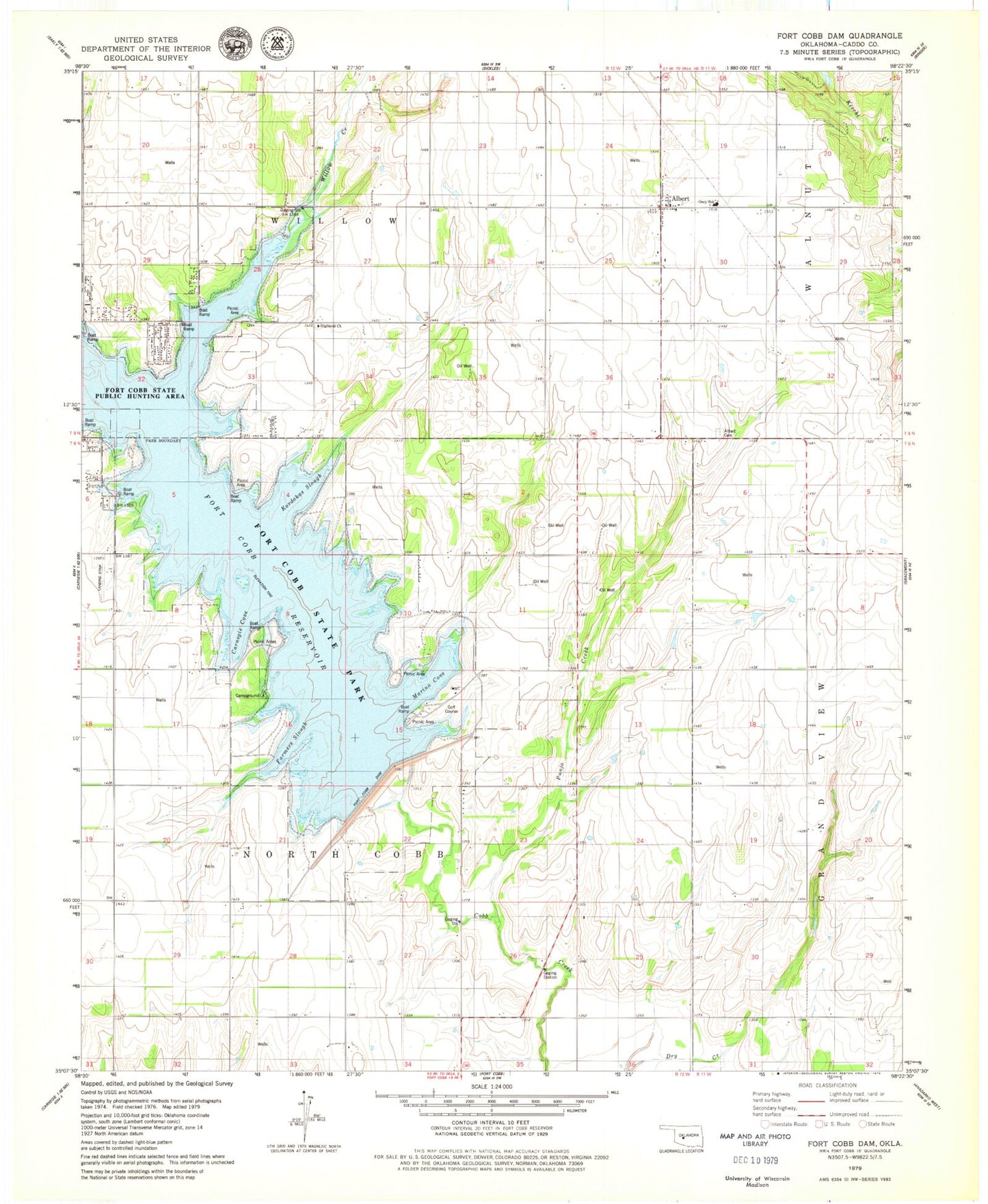 Classic USGS Fort Cobb Dam Oklahoma 7.5'x7.5' Topo Map Image