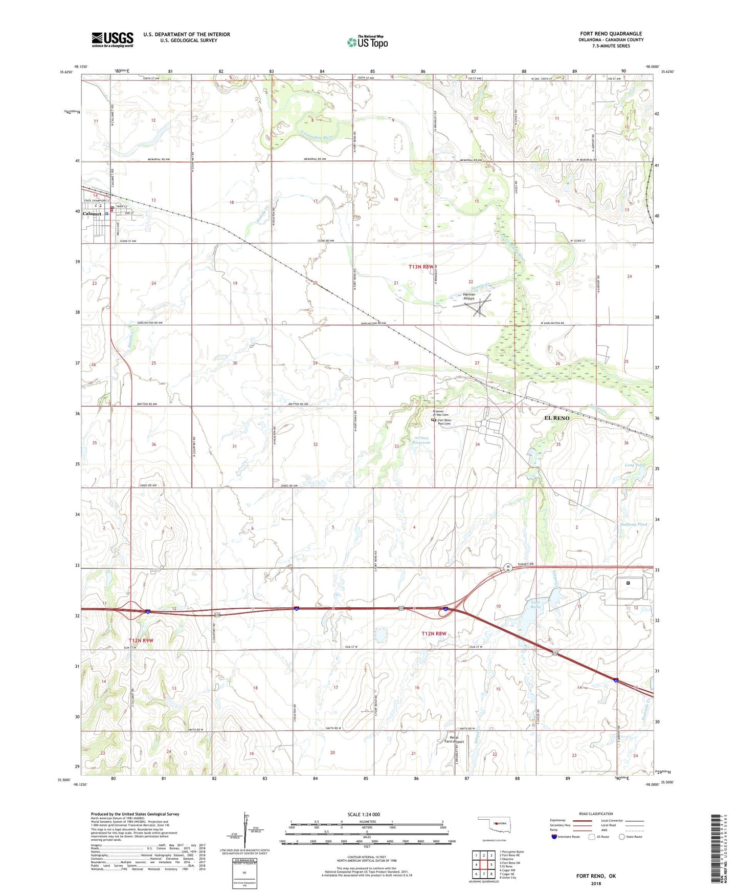 Fort Reno Oklahoma US Topo Map Image