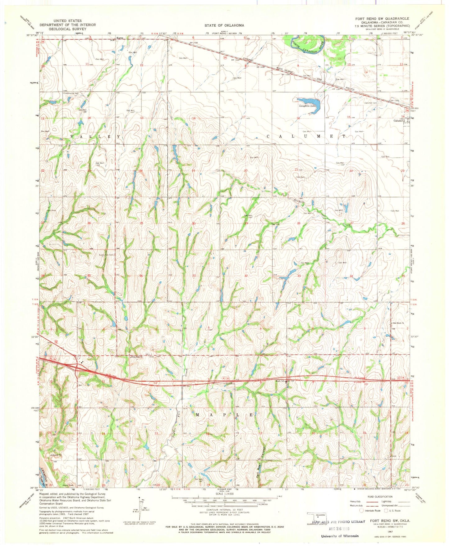 Classic USGS Fort Reno SW Oklahoma 7.5'x7.5' Topo Map Image