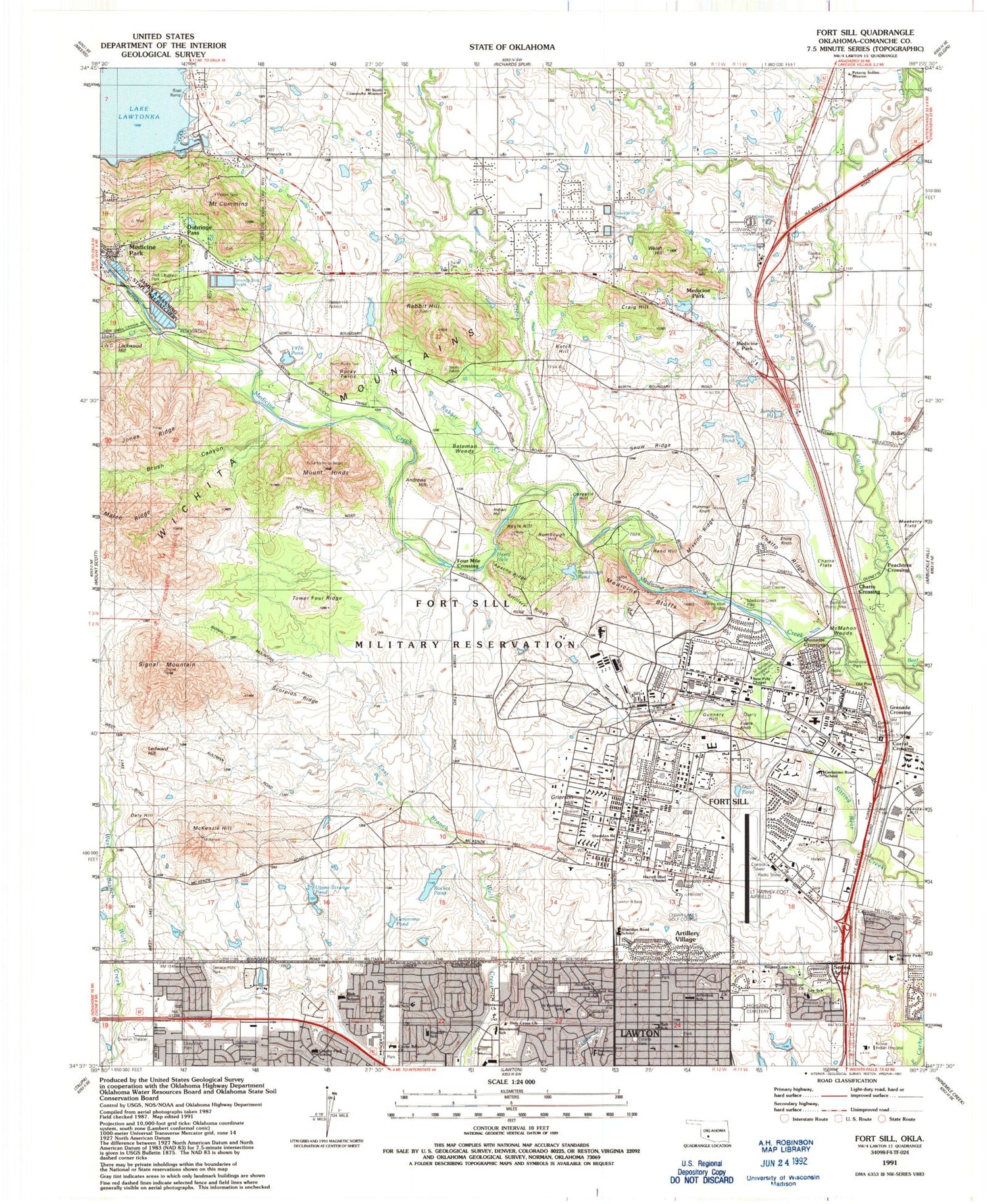 Classic USGS Fort Sill Oklahoma 7.5'x7.5' Topo Map Image