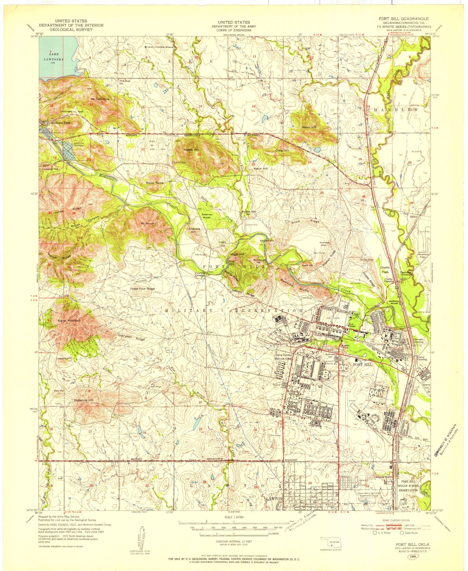 Classic USGS Fort Sill Oklahoma 7.5'x7.5' Topo Map Image