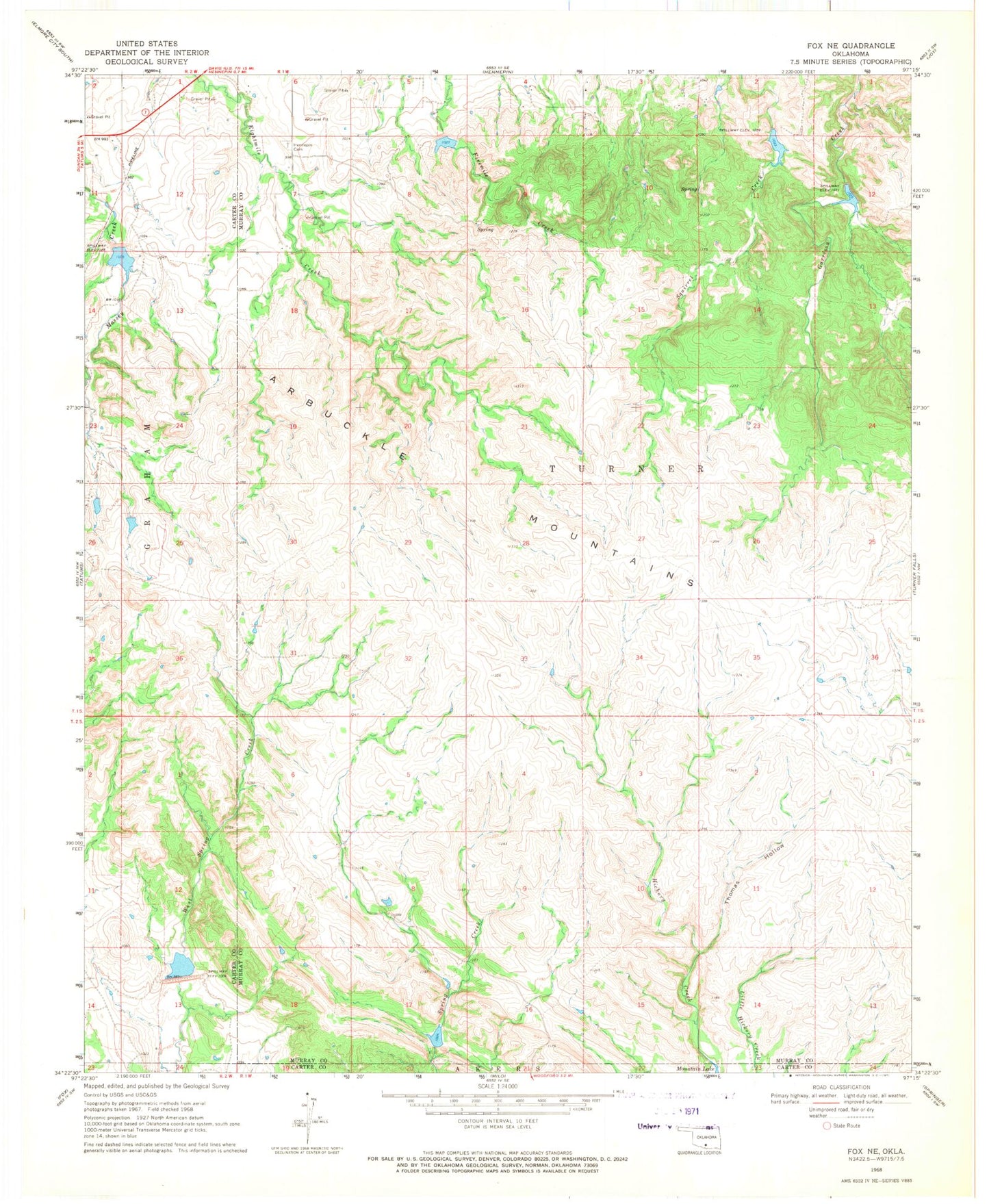 Classic USGS Fox NE Oklahoma 7.5'x7.5' Topo Map Image