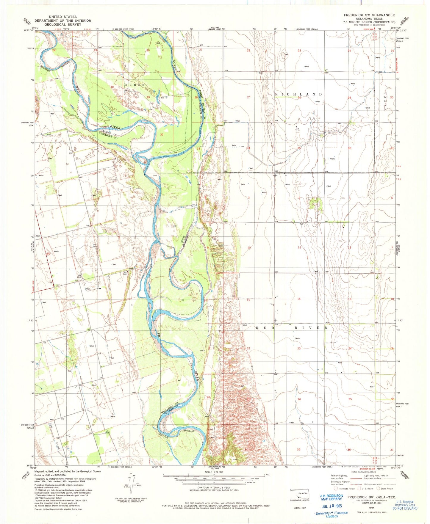 Classic USGS Frederick SW Oklahoma 7.5'x7.5' Topo Map Image