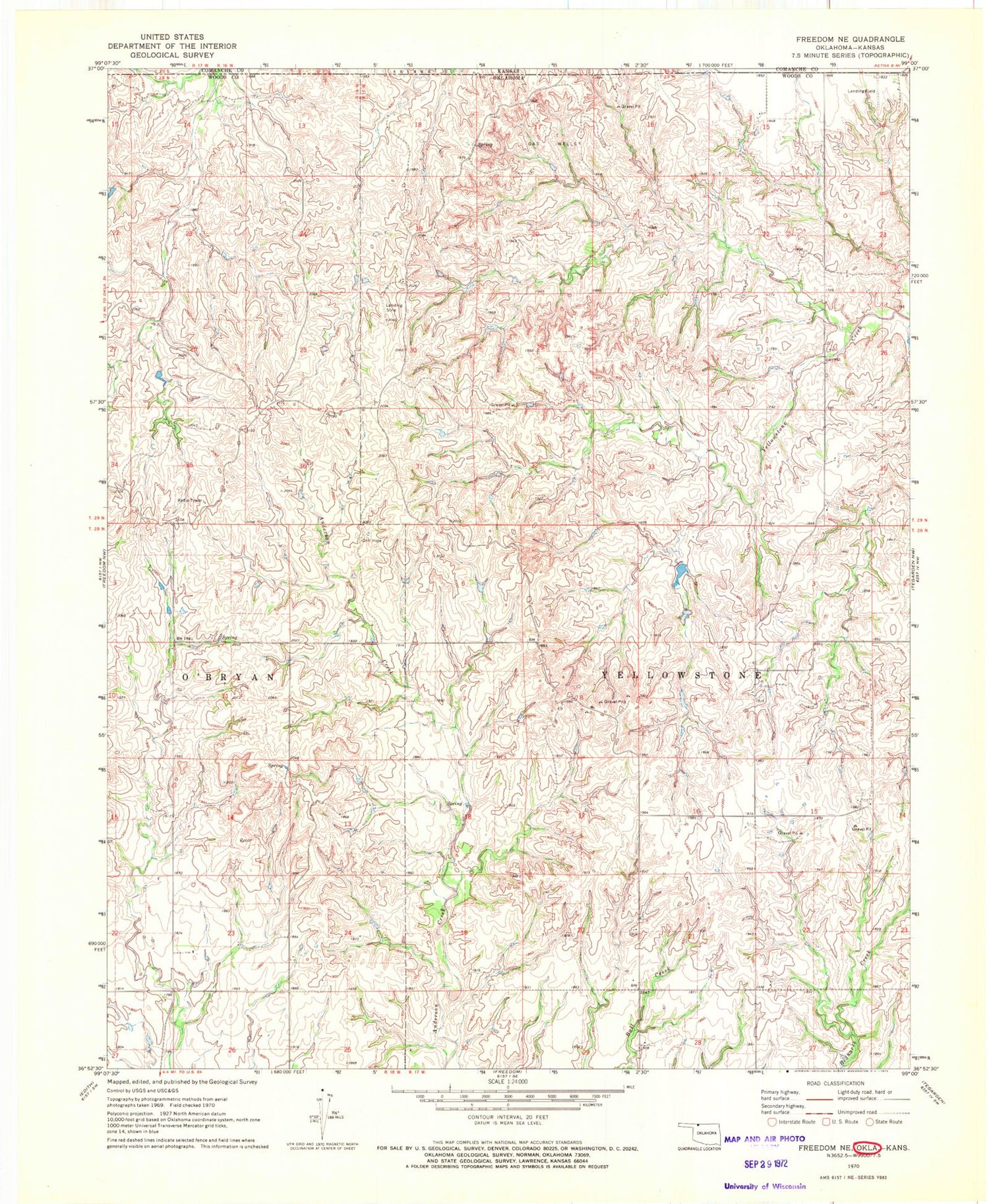Classic USGS Freedom NE Oklahoma 7.5'x7.5' Topo Map Image
