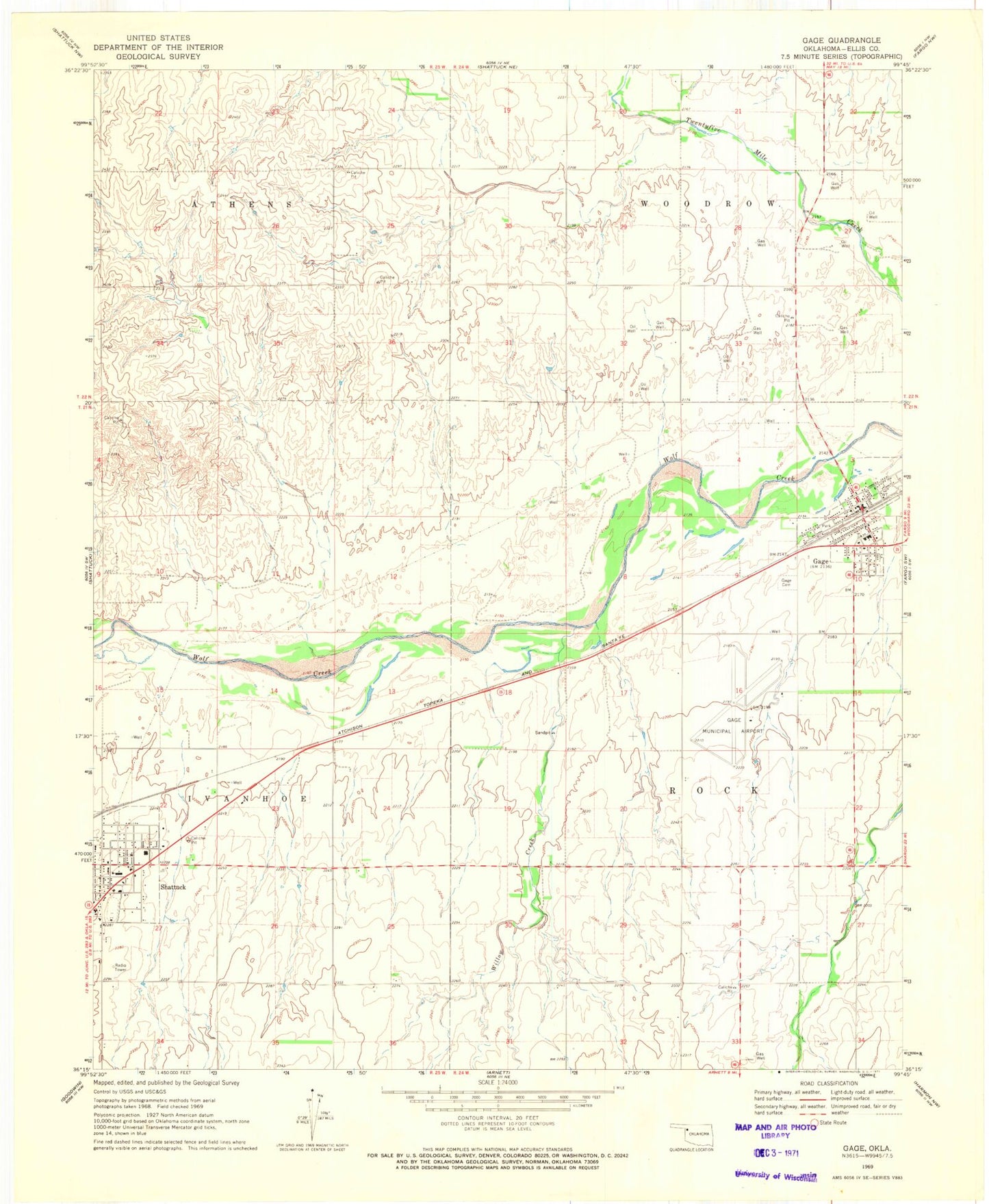 Classic USGS Gage Oklahoma 7.5'x7.5' Topo Map Image