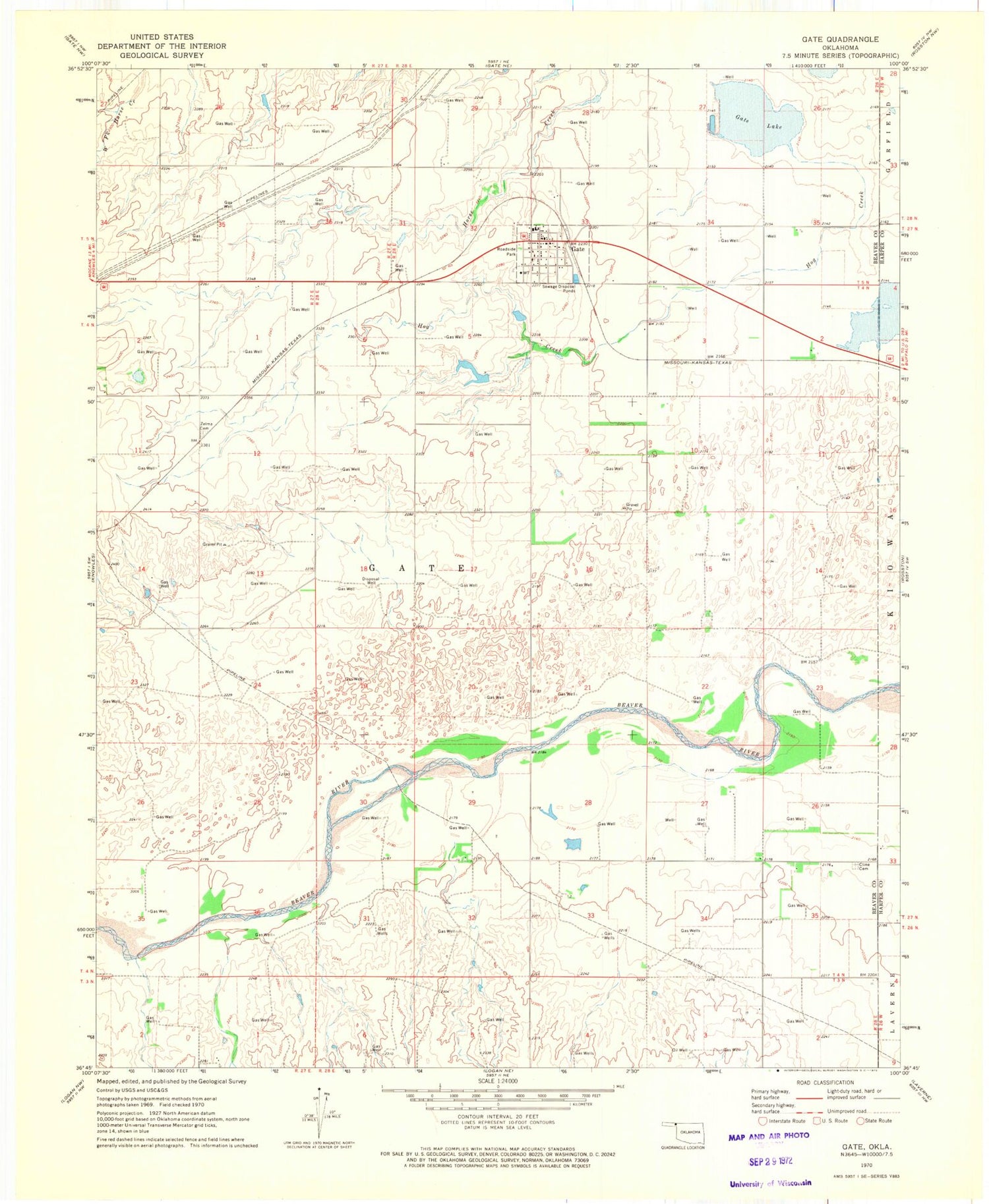 Classic USGS Gate Oklahoma 7.5'x7.5' Topo Map Image