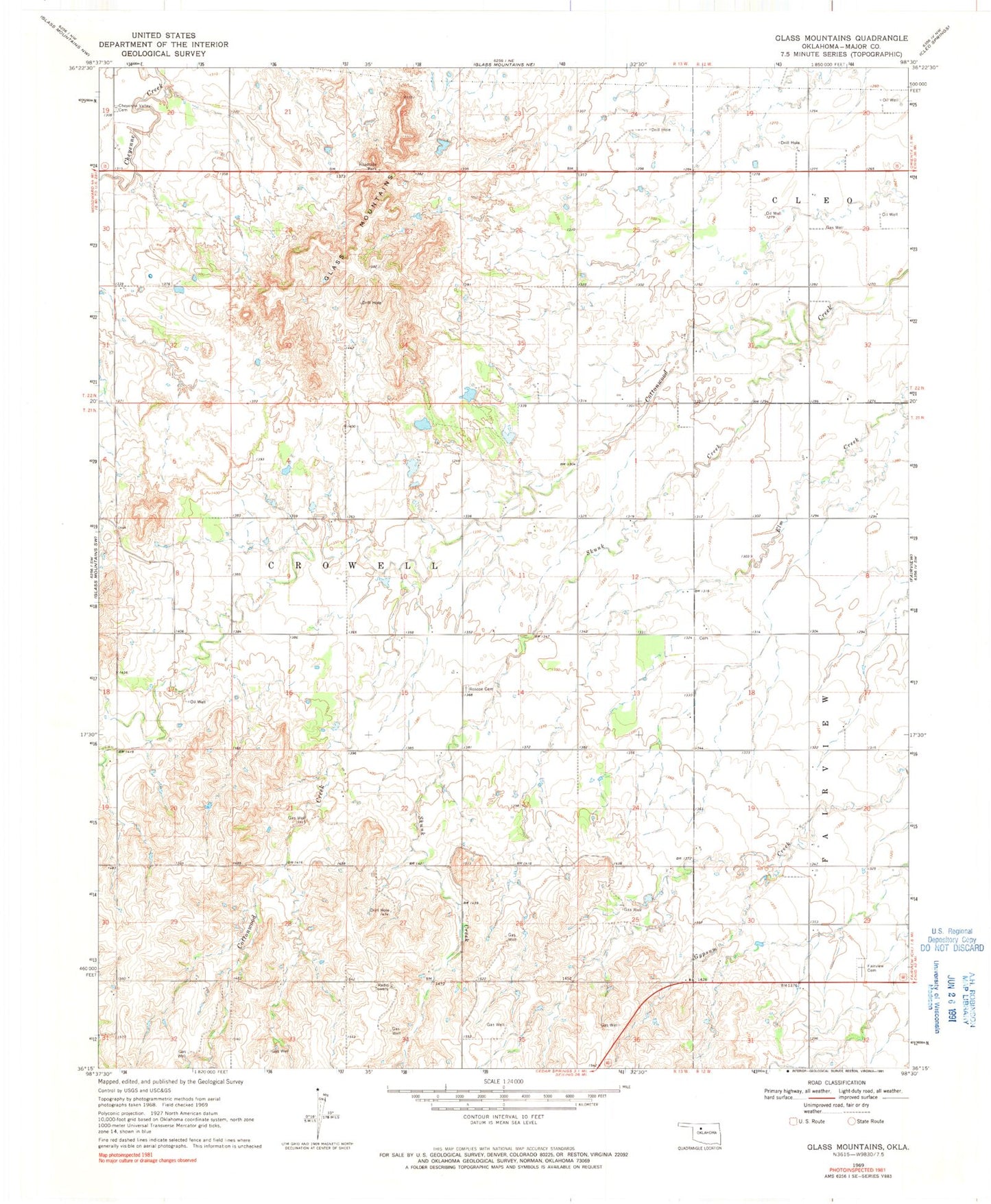 Classic USGS Glass Mountains Oklahoma 7.5'x7.5' Topo Map Image