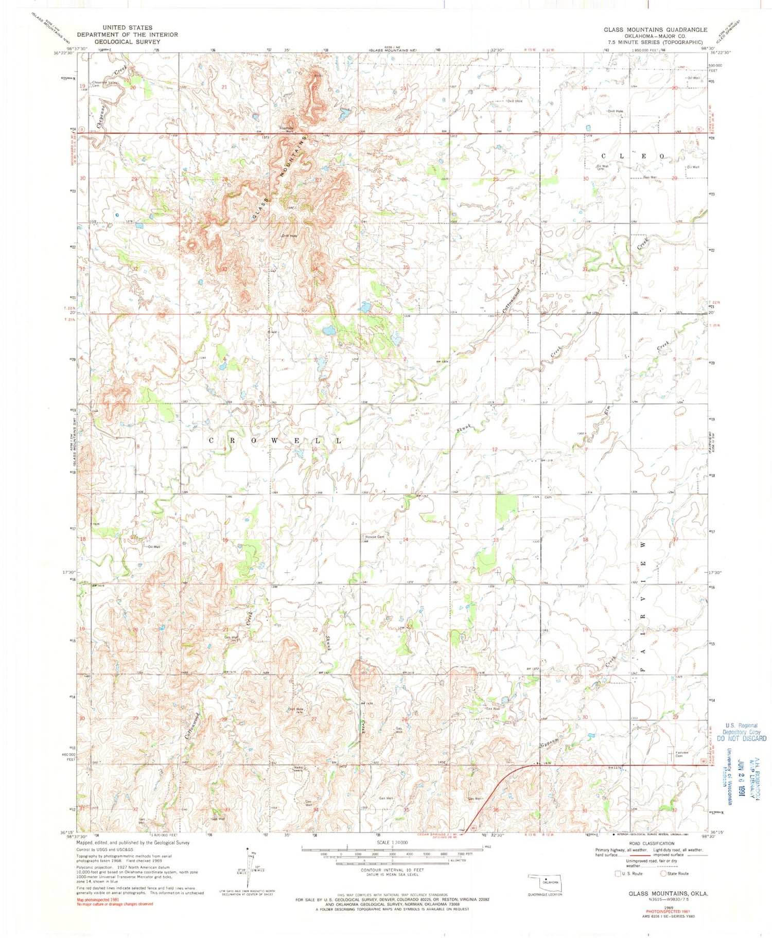 Classic USGS Glass Mountains Oklahoma 7.5'x7.5' Topo Map Image