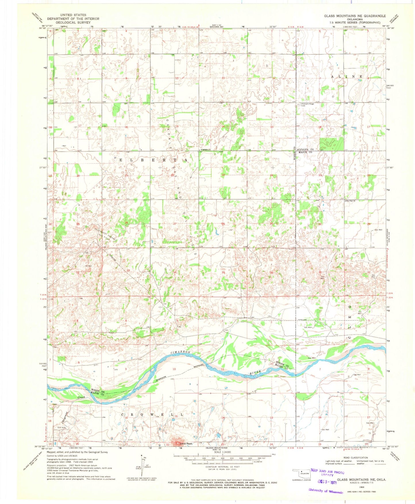 Classic USGS Glass Mountains NE Oklahoma 7.5'x7.5' Topo Map Image