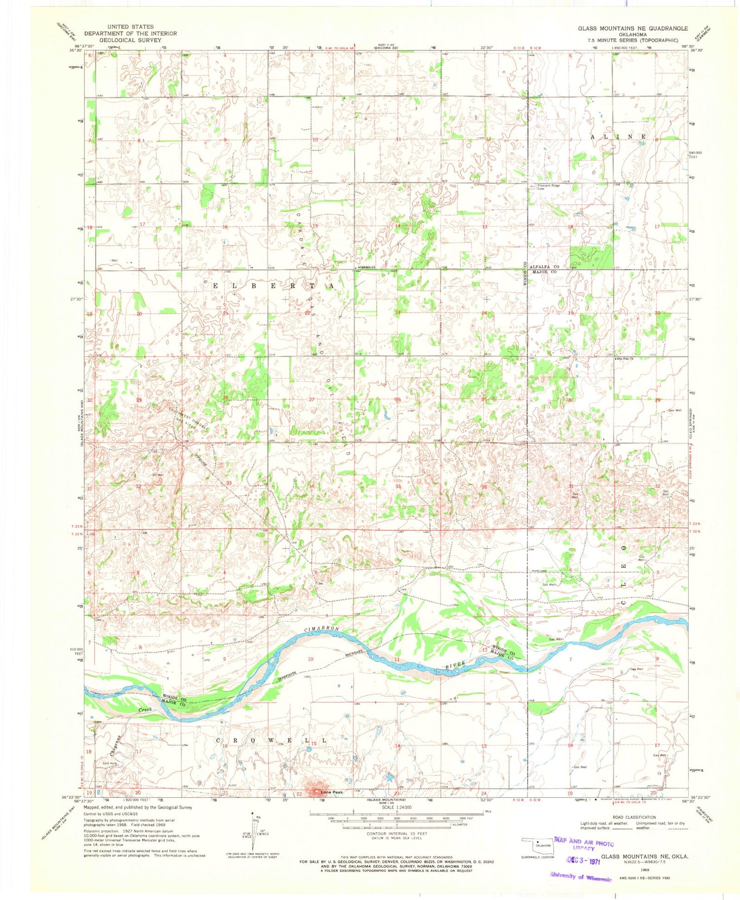 Classic USGS Glass Mountains NE Oklahoma 7.5'x7.5' Topo Map Image