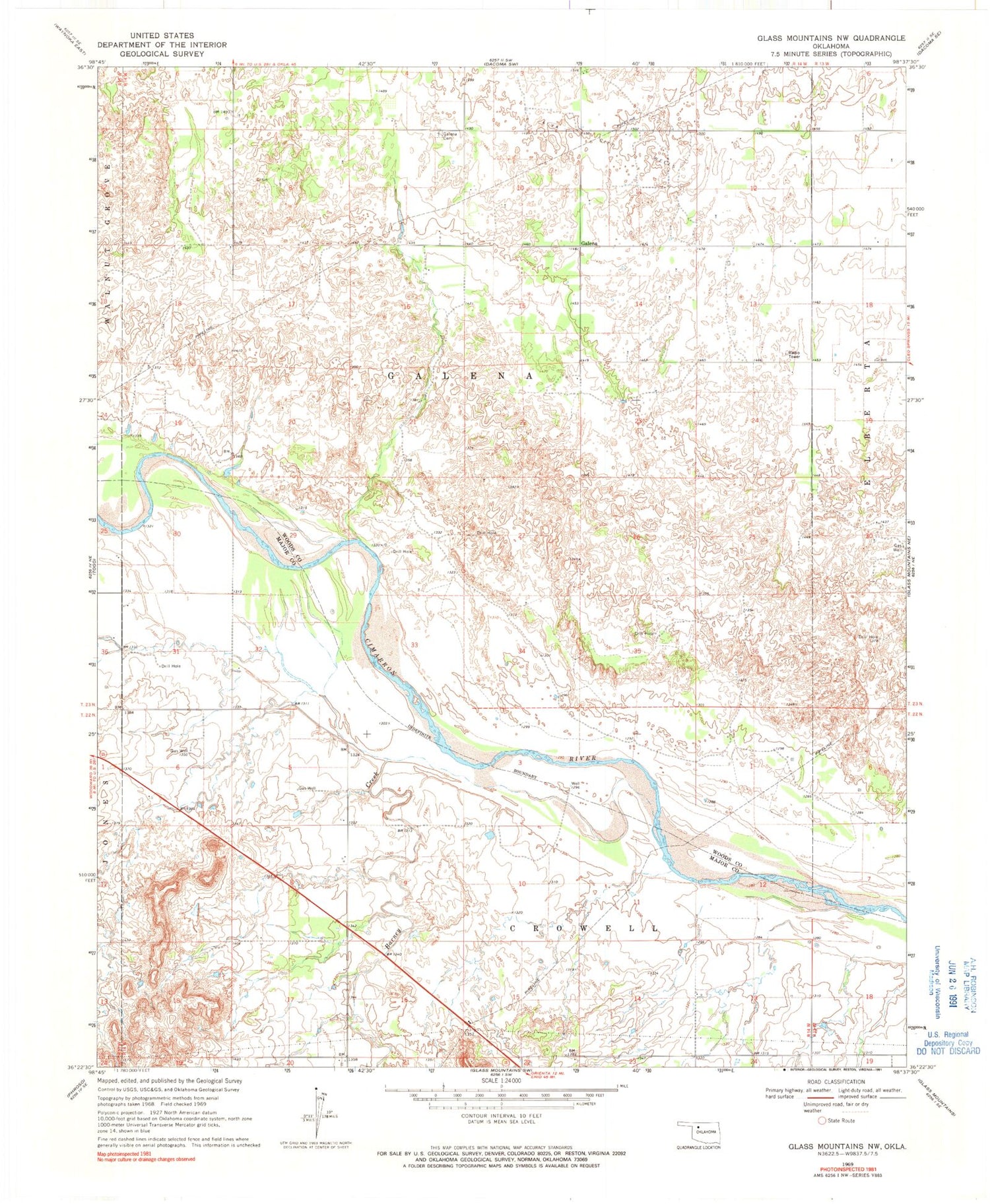 Classic USGS Glass Mountains NW Oklahoma 7.5'x7.5' Topo Map Image