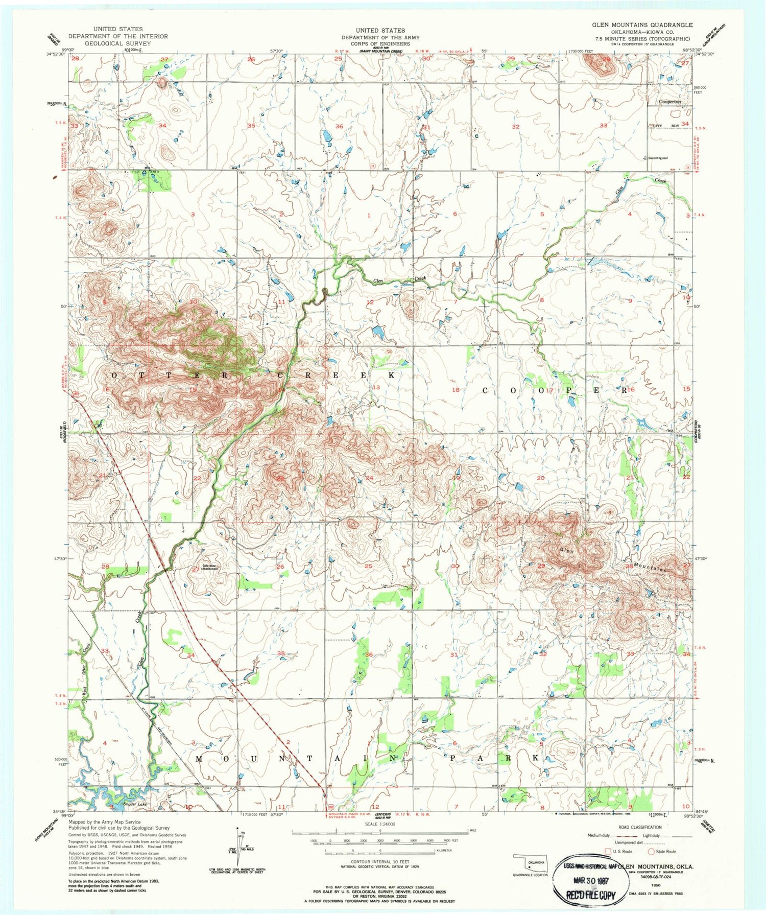 Classic USGS Glen Mountains Oklahoma 7.5'x7.5' Topo Map Image