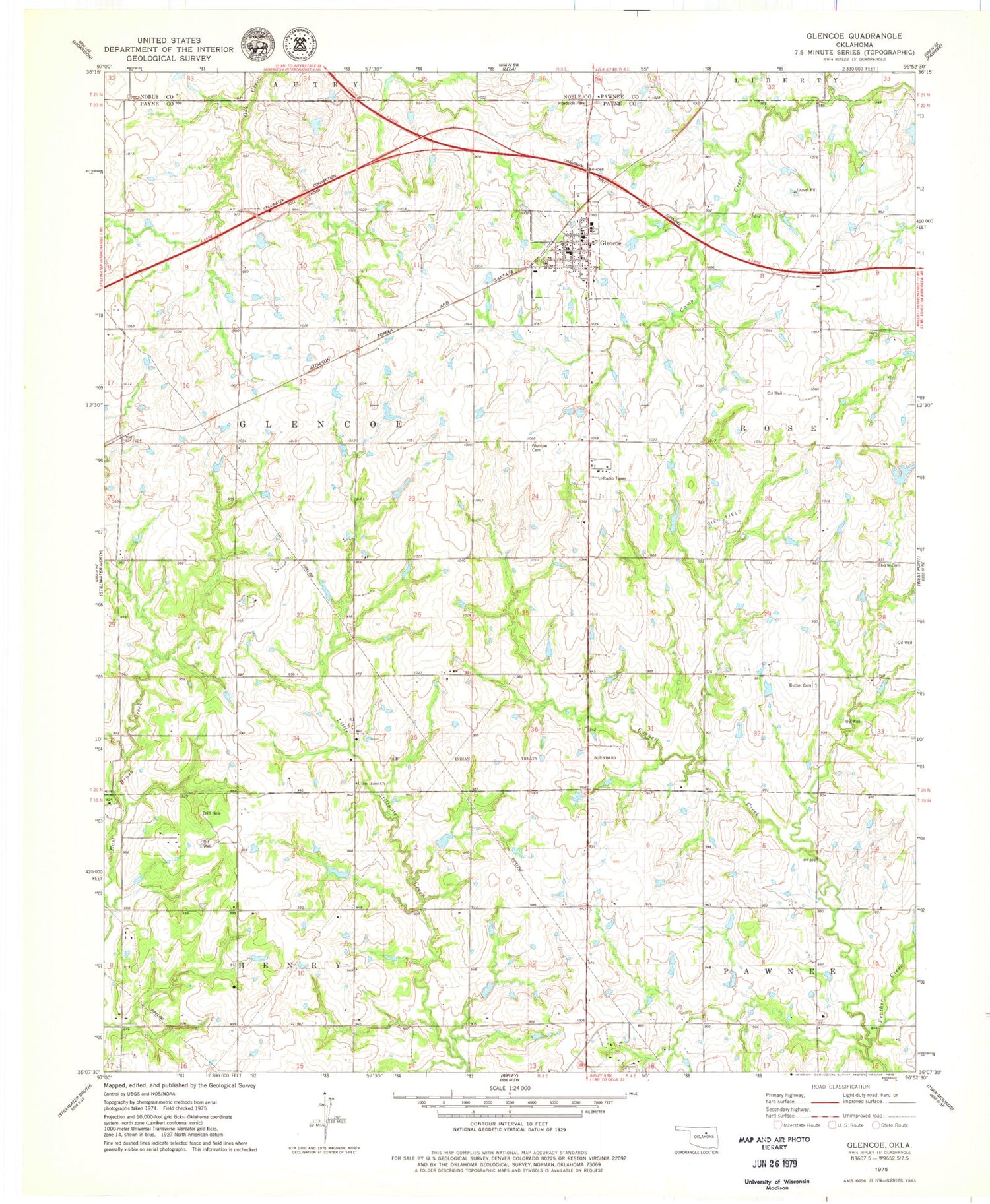 Classic USGS Glencoe Oklahoma 7.5'x7.5' Topo Map Image