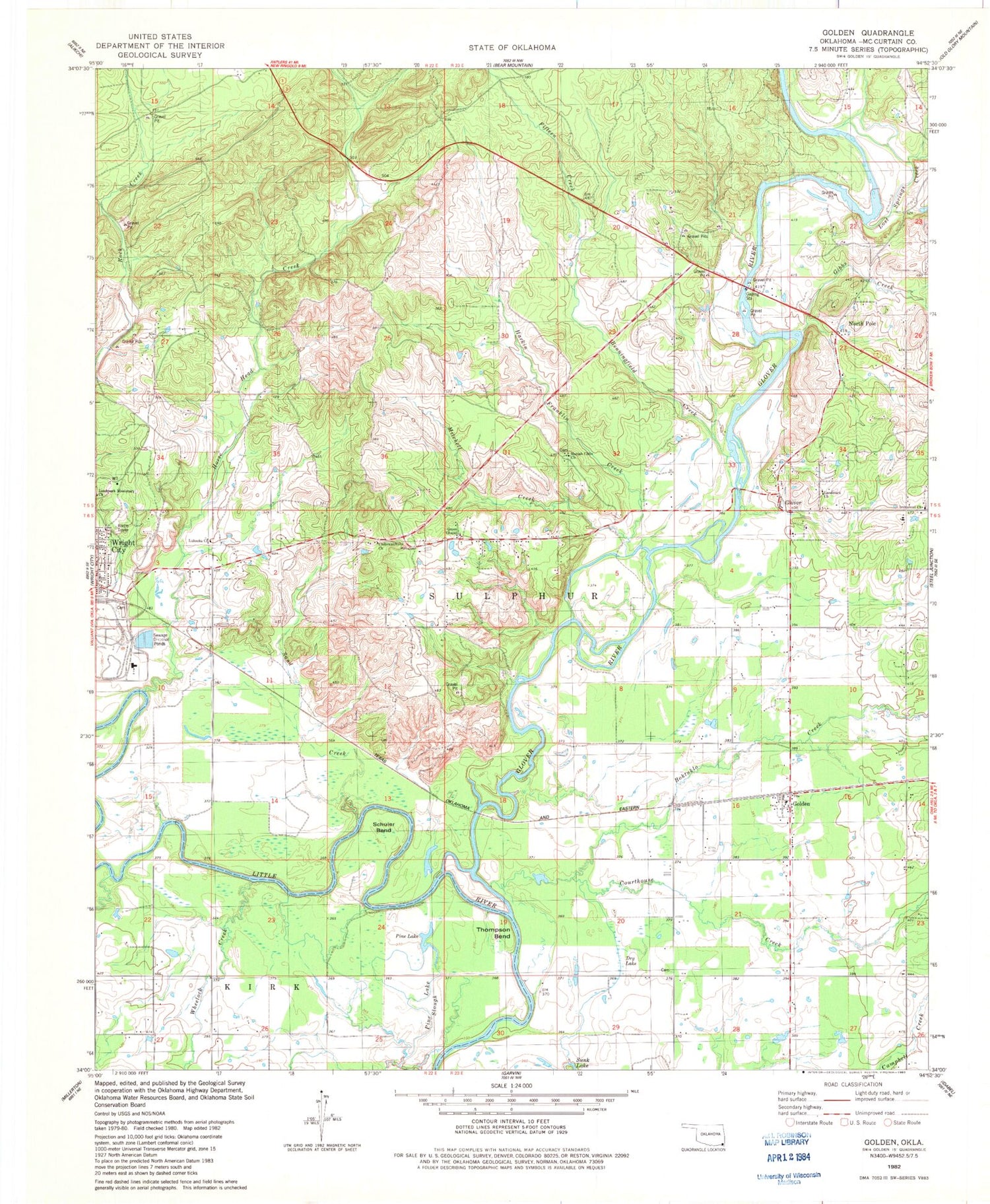 Classic USGS Golden Oklahoma 7.5'x7.5' Topo Map Image