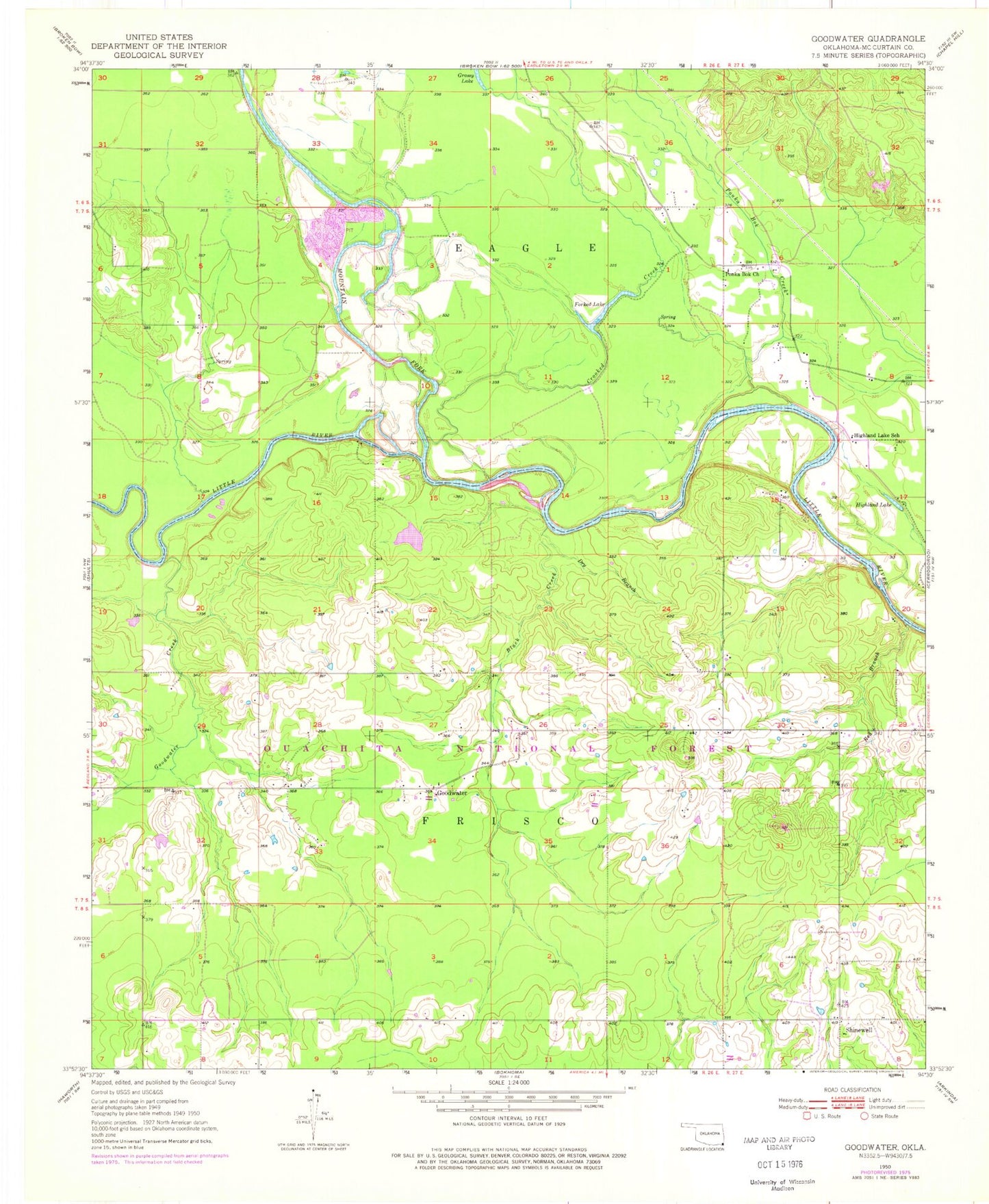 Classic USGS Goodwater Oklahoma 7.5'x7.5' Topo Map Image