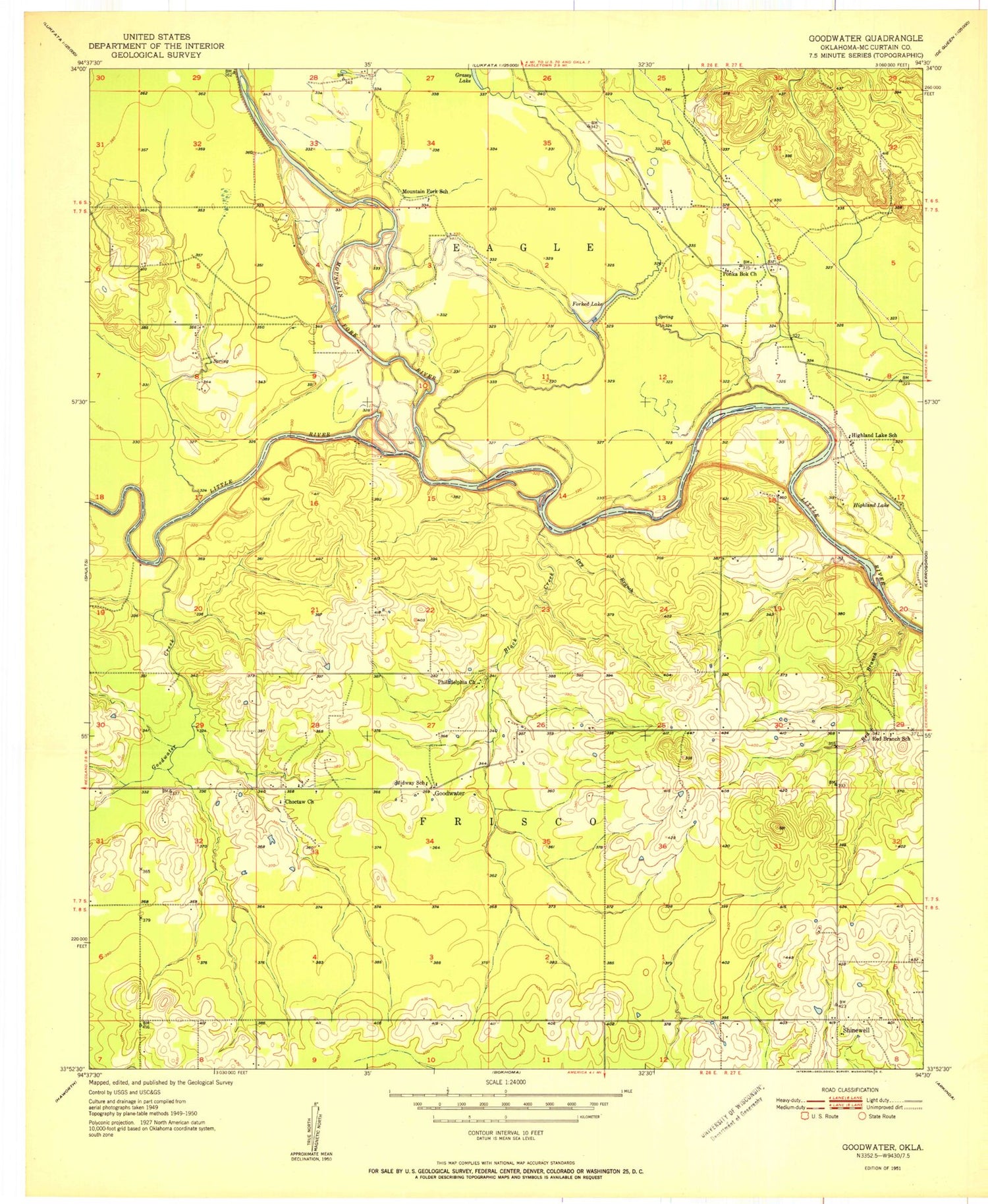 Classic USGS Goodwater Oklahoma 7.5'x7.5' Topo Map Image