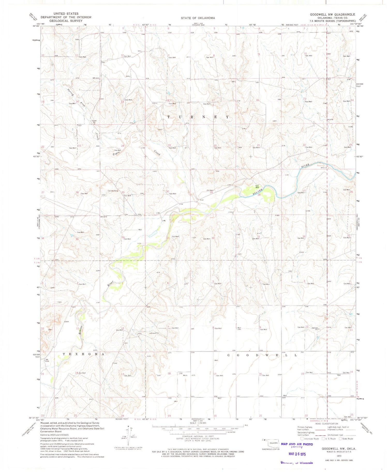 Classic USGS Goodwell NW Oklahoma 7.5'x7.5' Topo Map Image